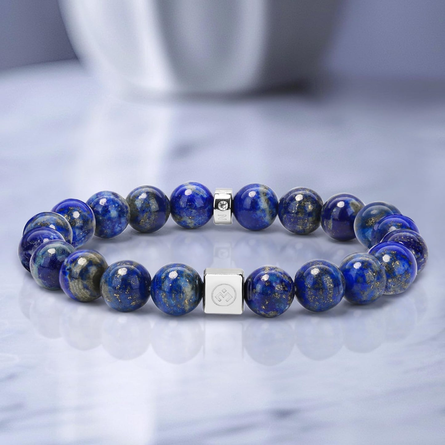 M SHUYUN Mens Beaded Bracelets, 10MM Elastic Adjustable Link Bracelet with Natural Gemstone, Gifts for Men, Anniversary, Christmas and Thanksgiving,Lapis Lazuli/Obsidian/Silver Sheen Obsidian.