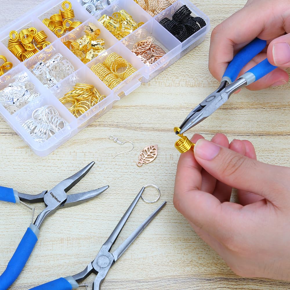 LIFEGOO 5 Pieces Mini Pliers Set – Durable Precision Tool Kit for Crafts, Jewelry & DIY, Includes Long Needle Nose, Bent Nose, Diagonal, End Cutting, Nipper (Blue)