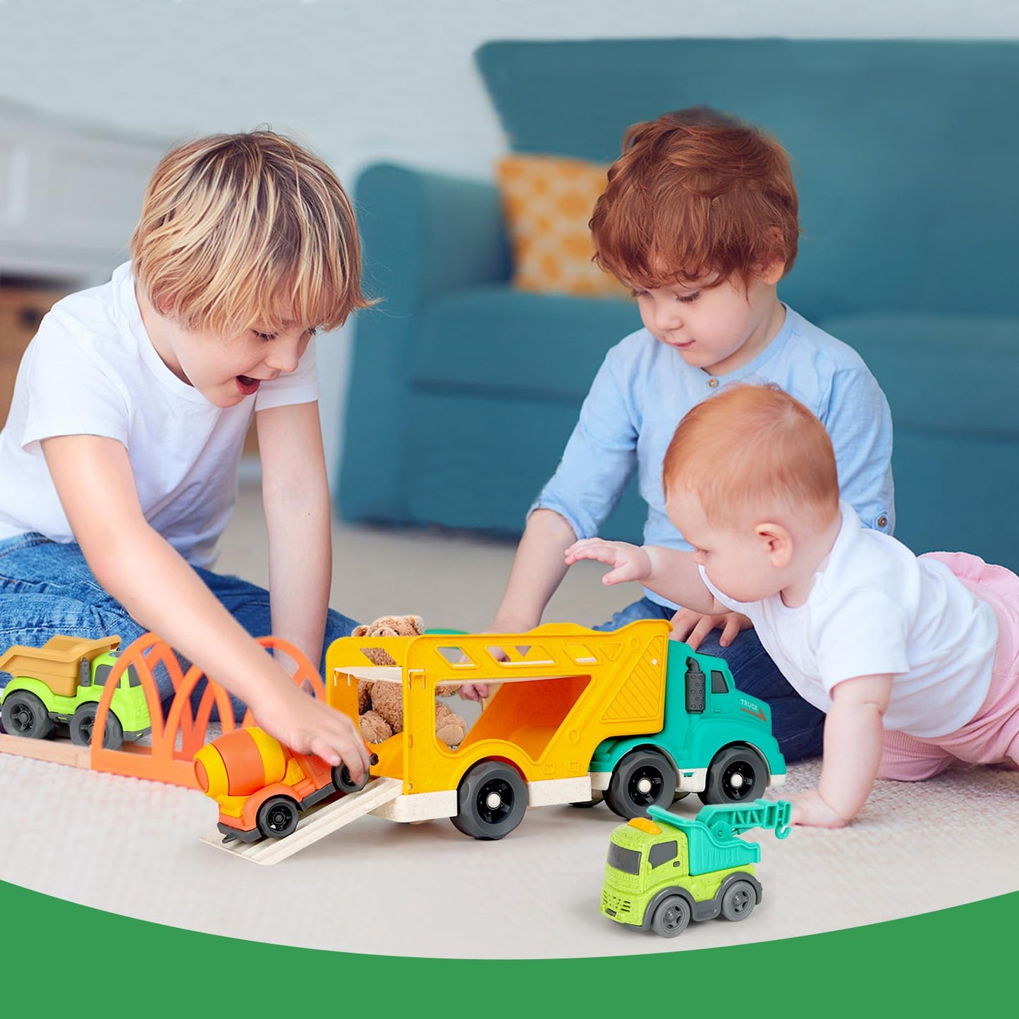 GDBAQAN Toddler Toys Trucks for 3 4 Year Old Boy, Kids Toy Cars with Dump Truck Toy, Crane, Mixer Cement, No BPA, No Phthalates, PVC, Baby Toys for Ages 3-4, Baby Boy Gifts for Birthday Christmas