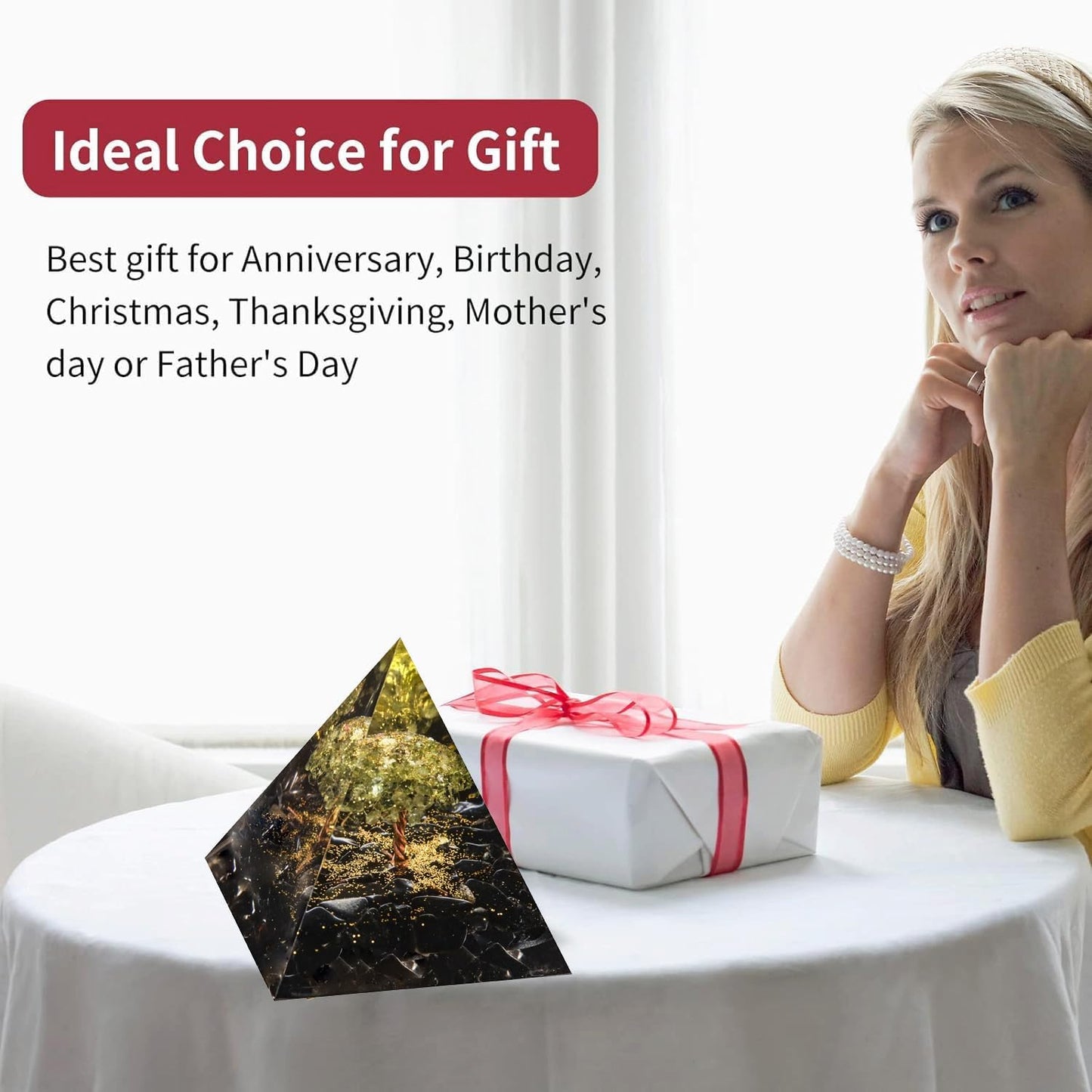 EternalOrgone Tree of Life Orgone Pyramid for Positive Energy, Orgonite Peridot&Obsidian Healing Crystal for Reduce Stress Chakra Reiki Healing Meditation Attracts Lucky and Success