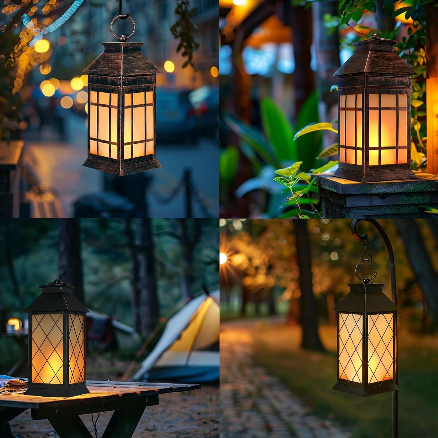 anyperfect 18" Solar Lanterns Outdoor Waterproof, Glass Solar Flickering Flame Lantern Large Hanging Solar Lantern Metal Decorative for Patio Garden Backyard Outside Tabletop Mothers Day Gifts Mom