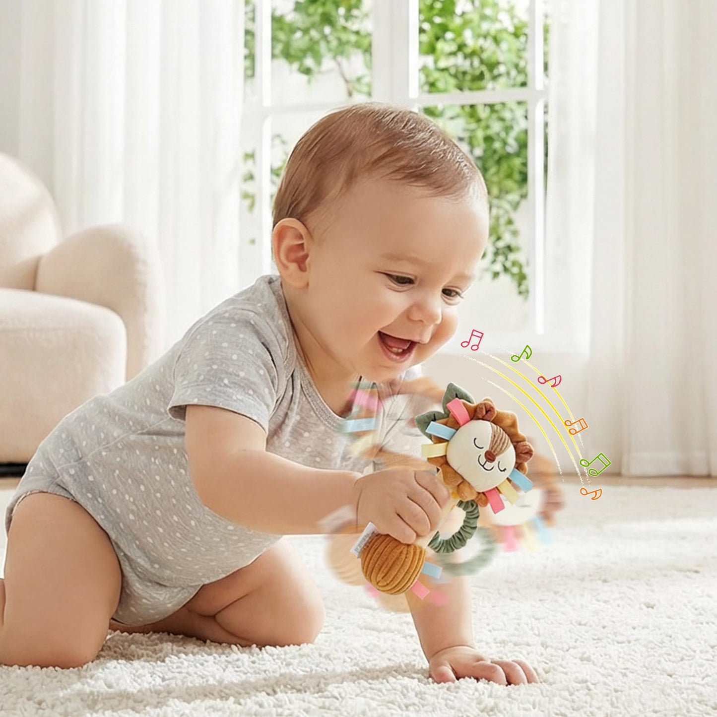 TYRY.HU Baby Rattles Toy, Plush Lion Rattle, Stuffed Animal Hand Rattles,Infant Grab Shake Rattle, Crinkle & Squeaker,Soft Sensory Toy with Sound for Babies 0-6 6-12 Months, Lion