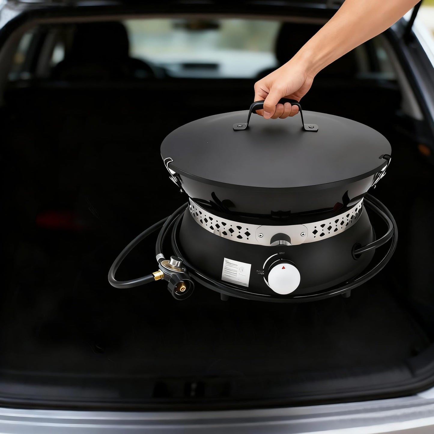 19" Propane Gas Fire Pit with Auto Flame-Out Gas Shut-Off, Portable with Lid & Carry Handle, 58,000 BTU, 10 FT Hose, 8 lb Lava Rocks for Camping, RV, Patio, Backyard,Propane Fire Pit for Camping