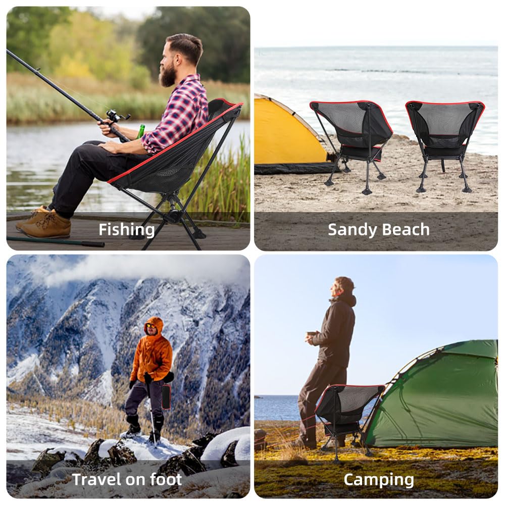 KYOEON Portable Camping Chair, Black 1Pack, Ultralight Durable Foldable Chair for Outdoor Camp, Travel, Beach, Picnic, Garden, Sport Sturdy Frame, Comfortable Collapsible Lawn Chair, Supports 330Lbs