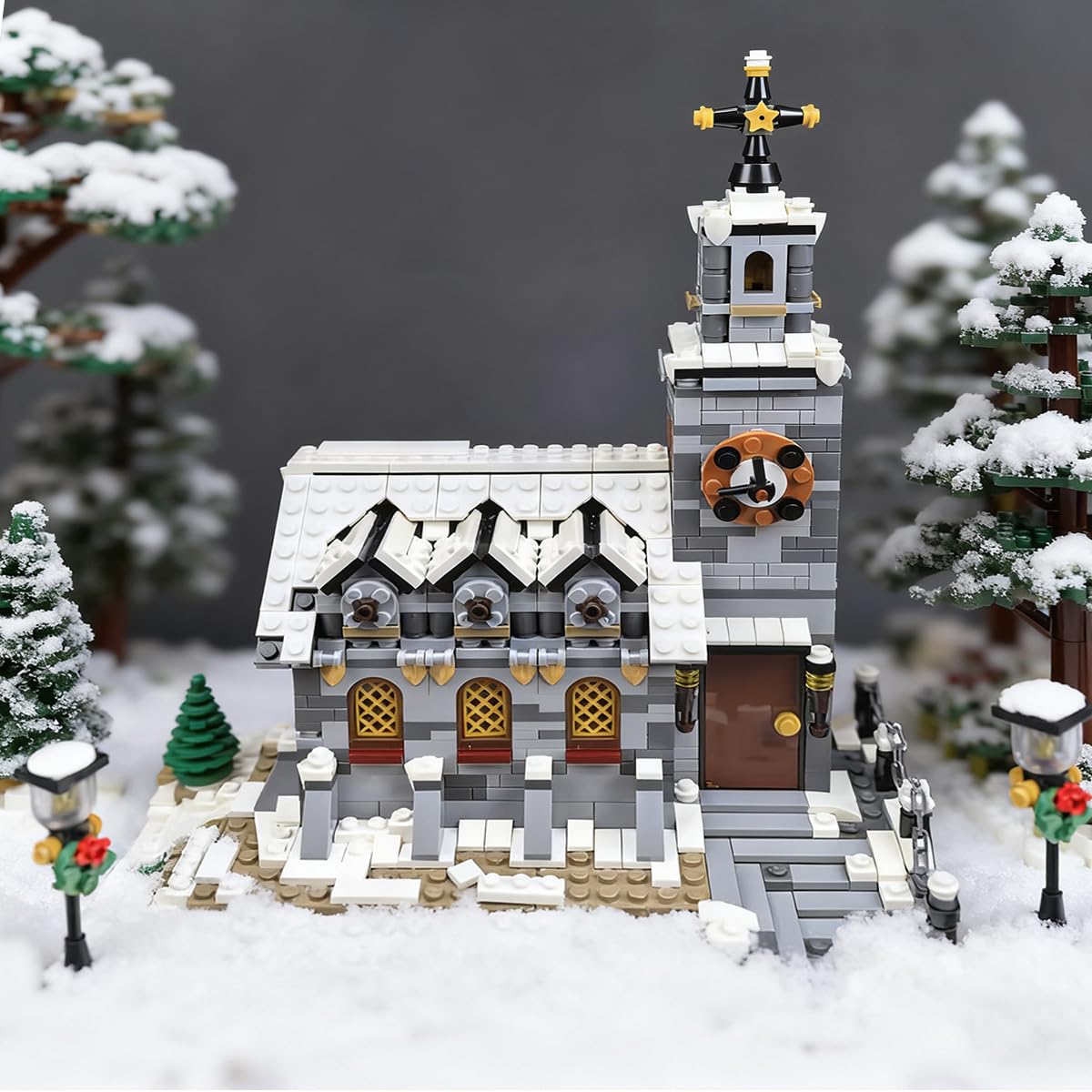Falagil Winter Chapel Architecture Building Blocks Set, Christmas Themed MOC Snow Village Church House Model Kit, Vacation Holiday Building Gift for Adults, Women & Teens (1074pcs)