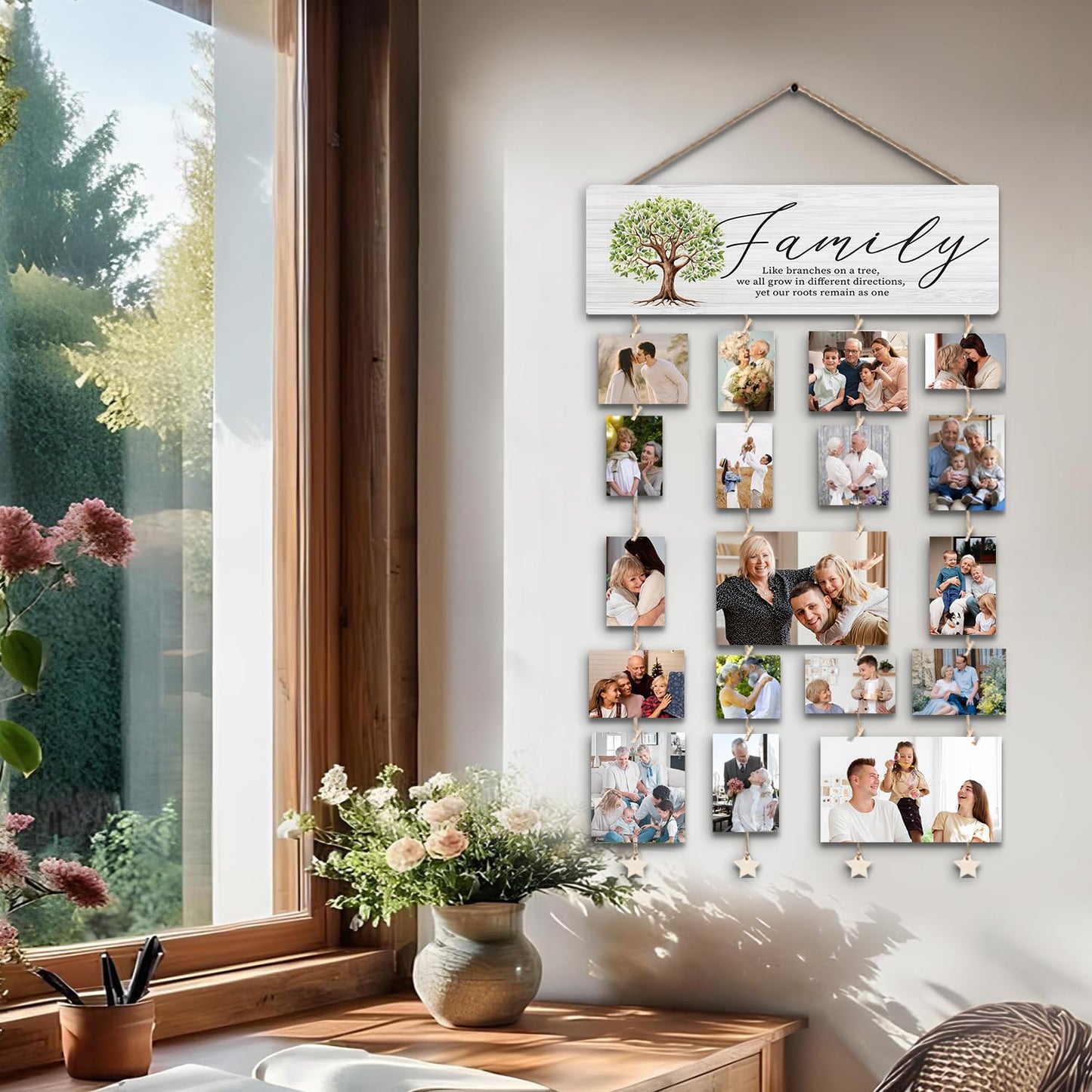 SJDFCSA Family Tree Picture Frame,Family Picture Frames Collage Photo Hanging Display Picture Board, Like Branches on a Tree Yet our Roots Remain as one, Home Living Room Bedroom Wall Decor XXXK