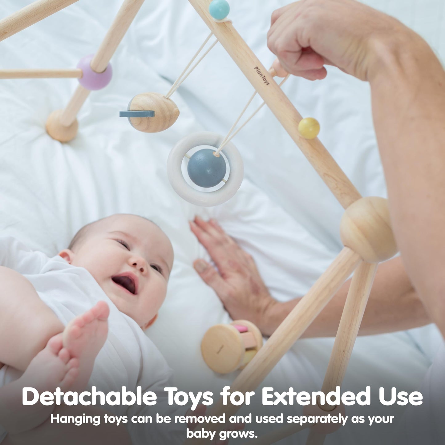 PlanToys® Play Gym Wooden Baby Activity Toy in Pastel Colours | Montessori Sensory Play for Motor Skills, Coordination & Focus | Eco-Friendly Developmental Gym