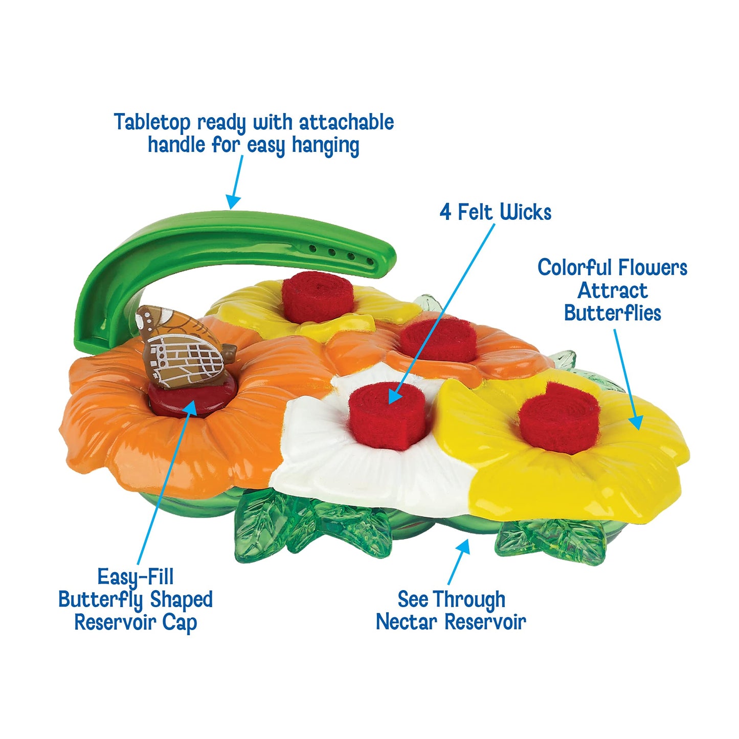 Deluxe Butterfly Feeder (Set of 2) – Outdoor Feeder – 4 Nectar Feeding Stations – Colorful Flowers Attract Butterflies to Your Garden