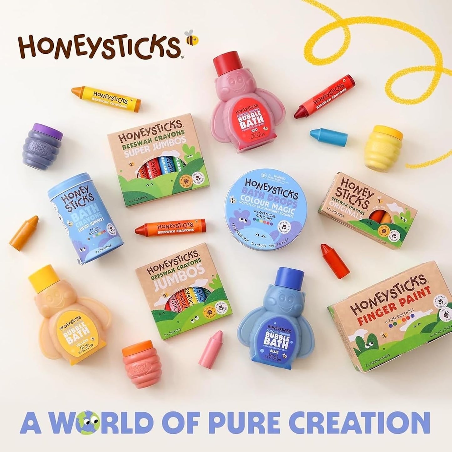 Honeysticks Non Toxic Finger Paint (6 Bright Colors), Washable from Skin, Safe Finger Painting for Toddlers, Kids Ages 1-3, 2-4, 3-5, Perfect First Paint for Little Artists Age 1+, Water Based, Eco