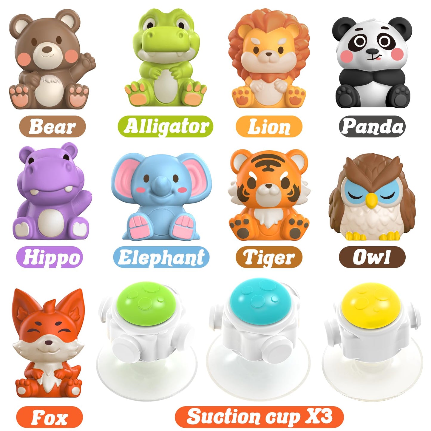 3PCS Cute Safari Animals Suction Spinner Toys for Babies, Detachable Soft Animal Figurines Finger Puppet, Bath Toy for Toddler Ages 1-3, Montessori Toys Birthday Gifts for Boys and Girls 12 Months+
