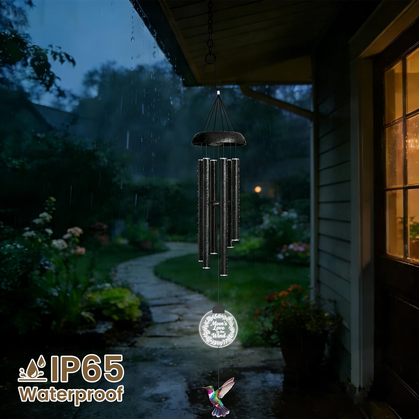 37" Solar Wind Chimes for Outside, Gifts Wind Chimes with Solar Powered Acrylic Lights & Hand-Painted Hummingbird for Mom, Grandma, Outdoor Wind Chimes for Garden, Patio, Yard