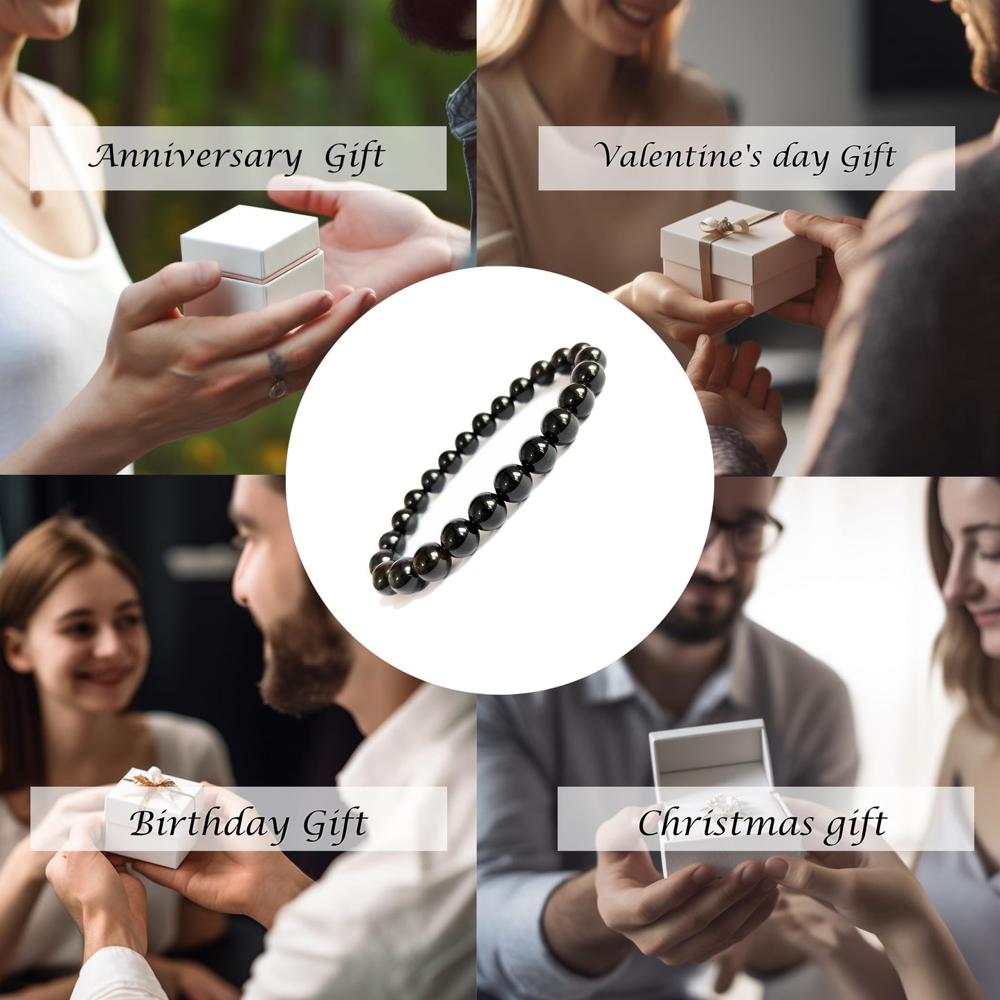Cryhand Handmade 8mm Beaded Bracelets For Men Protection Bracelet For Women Chakra Feng Shui Stretchy Handmade Lucky Money Stretchy Crystal Bracelets Best Gifts (Black Tourmaline 2PCS)