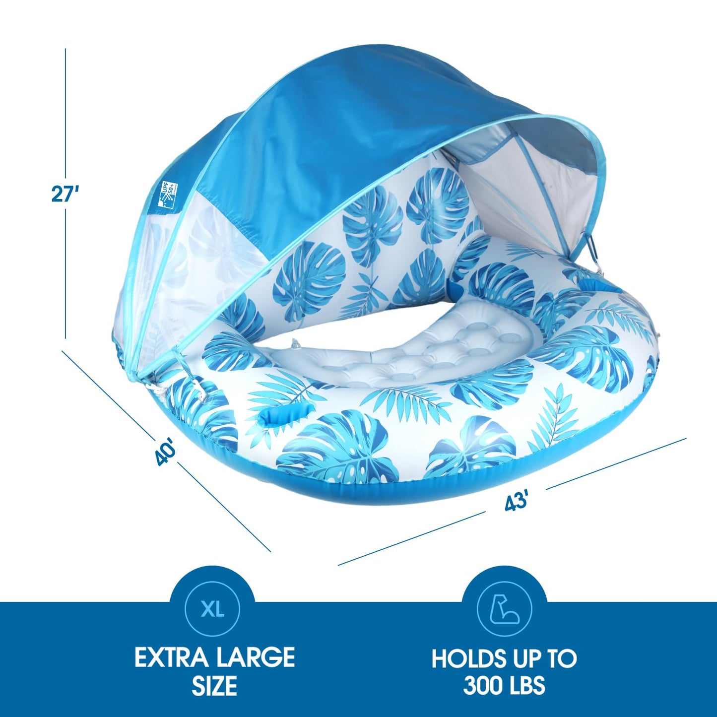 COOLCOOLDEE New Upgraded Pool Chair Float with Shade,XL Pool Floats for Adults Heavy Duty,Inflatable Pool Chair Lounge Float with Cup Holder & Backrest for Pool,Lake,Beach