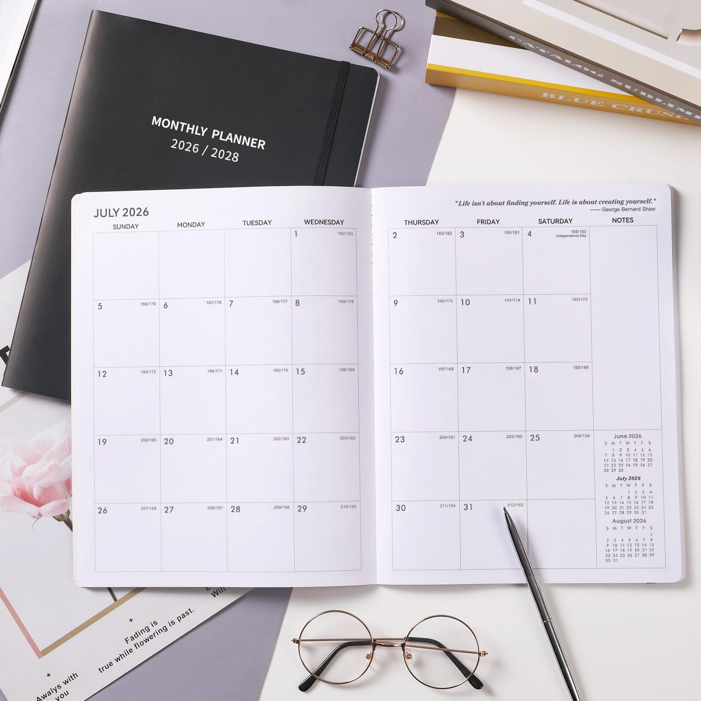 2026-2028 Monthly Planner/Calendar - 2 Year Calendar 2026-2028, Jul. 2026 - Jun. 2028, 9'' ร 11'', 24 Months Planner with Embossed Cover, Inner Pocket, Premium Paper, Elastic Closure