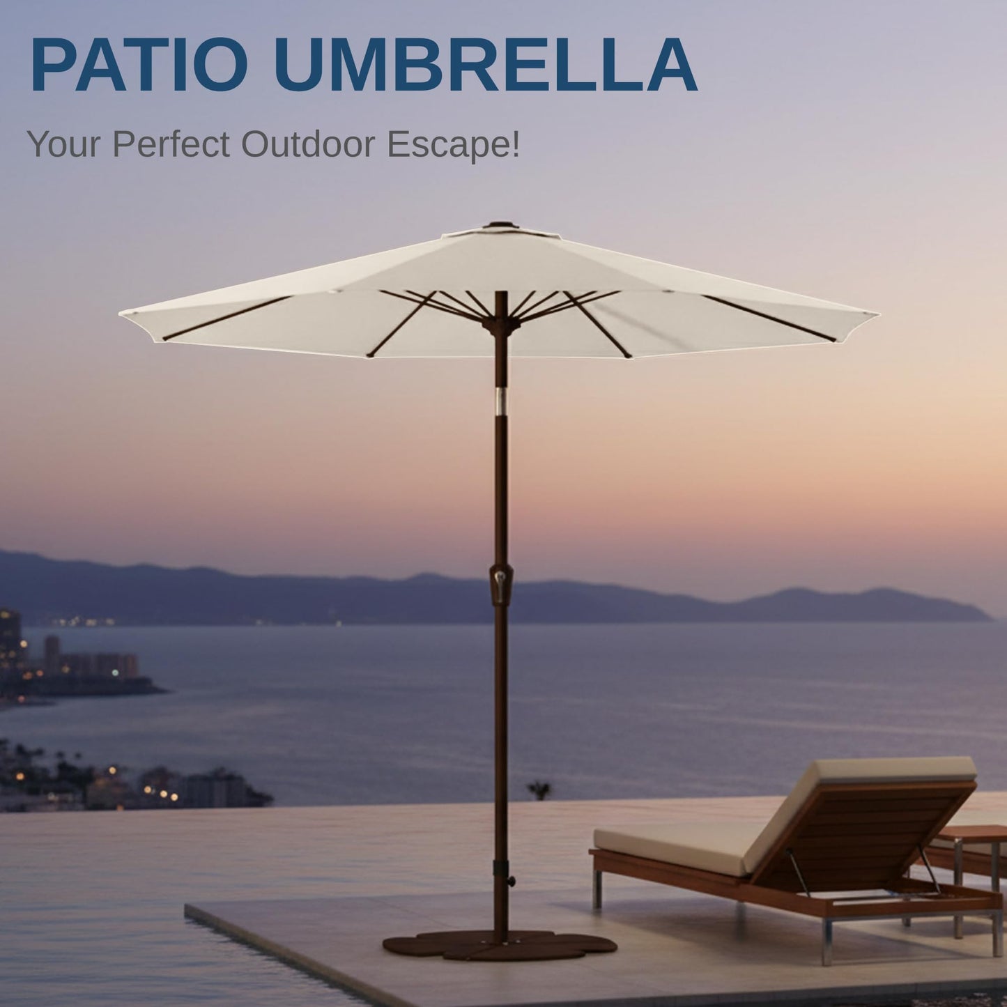 Tobeos 9ft Patio Umbrella with Push Button Tilt and Crank,Outdoor Market Table Umbrella UV Protection 8 Sturdy Ribs for Backyard,Garden,Pool,Deck(Creamy-white)