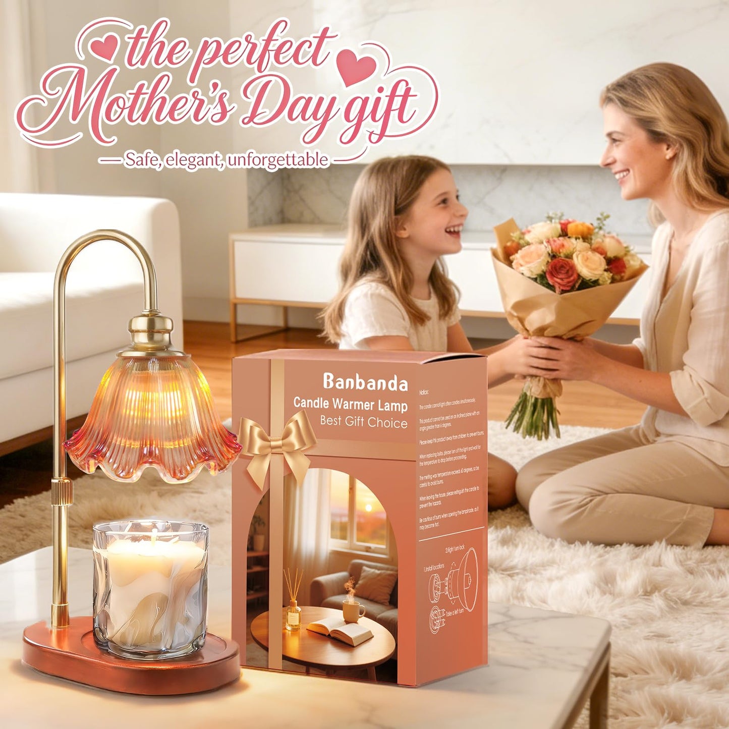 Banbanda Candle Warmer Lamp with Timer: Mothers Day Gifts,Birthday Gifts for Women, House Warming Gifts New Home Decor β Height Adjustable Candle Lamp - Walnut Solid Wood Base, with 2 Bulbs