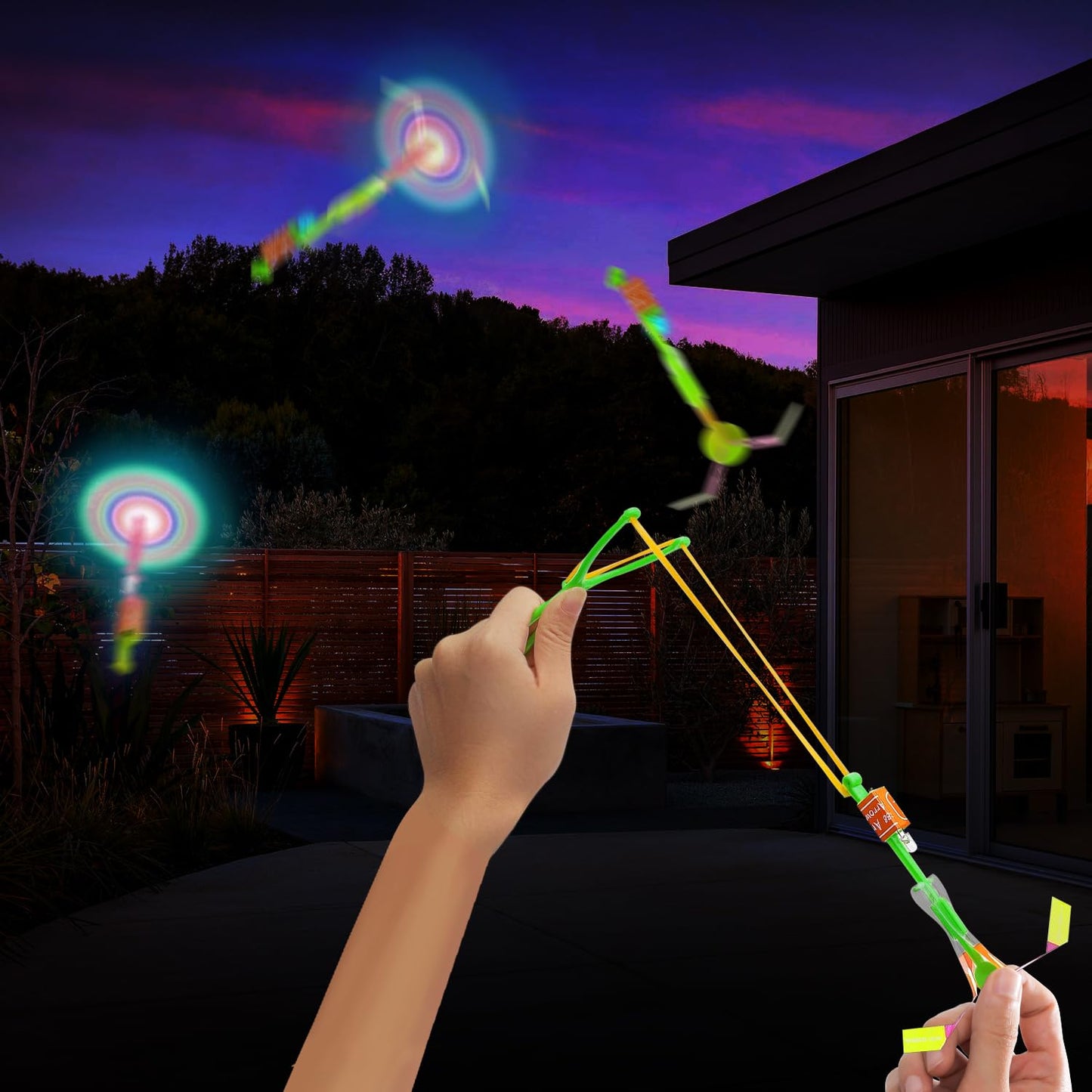 M.best 48Sets LED Outdoor Flying Toys Set, LED Flying Helicopter Toys for Kids with Flashing Lights, Flying Toy Outdoor Toys Glow in The Dark Party Supplies Party Favors for Kids 4-12