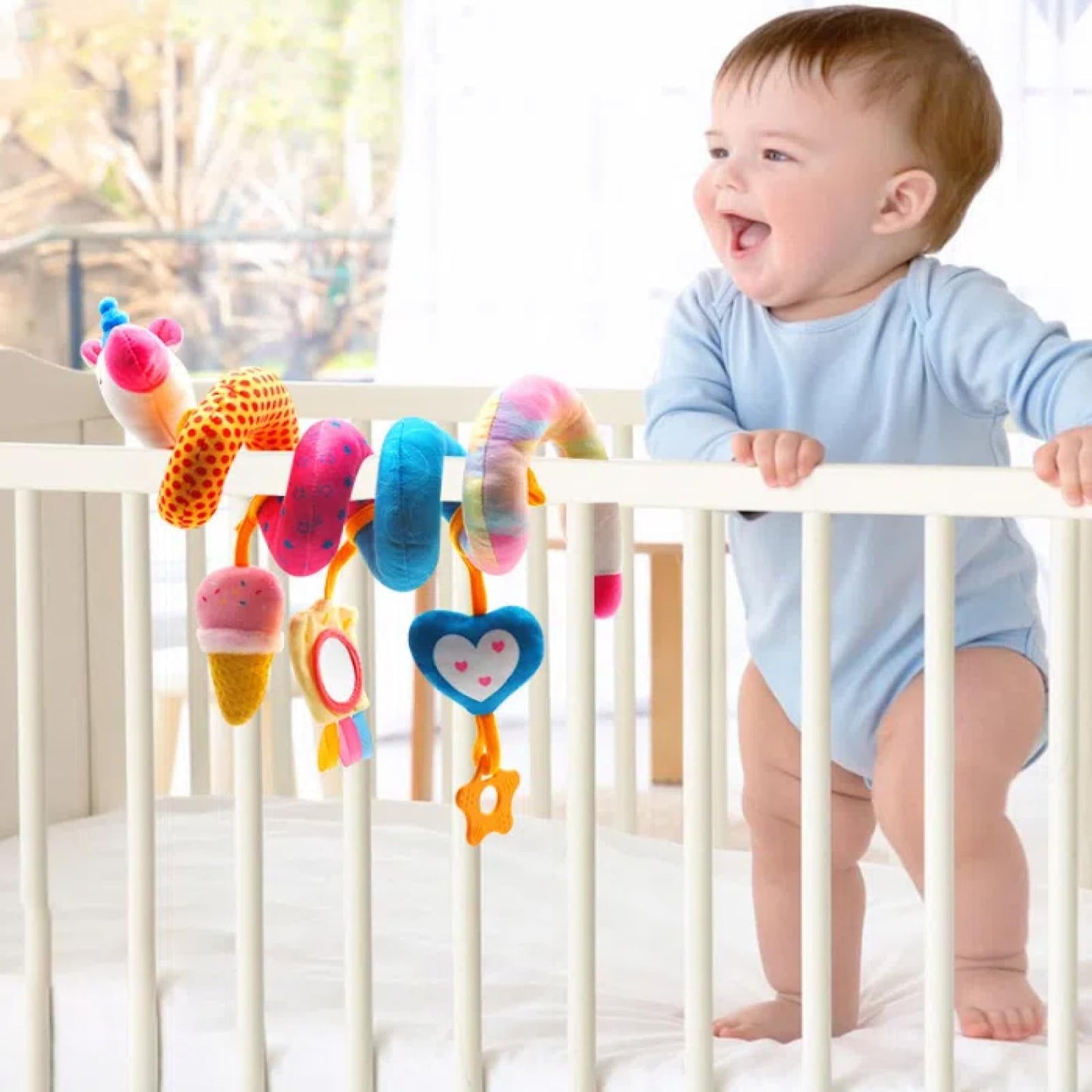GZYFUVALW Spiral Car Seat & Stroller Activity Toys-Baby Sensory Toys for Babies 0-12 Months Boys Girls - Hanging Toys Carseat Crib Stroller, withbRattle, Mirror, Crinkle, Squeaky Baby Gifts 02