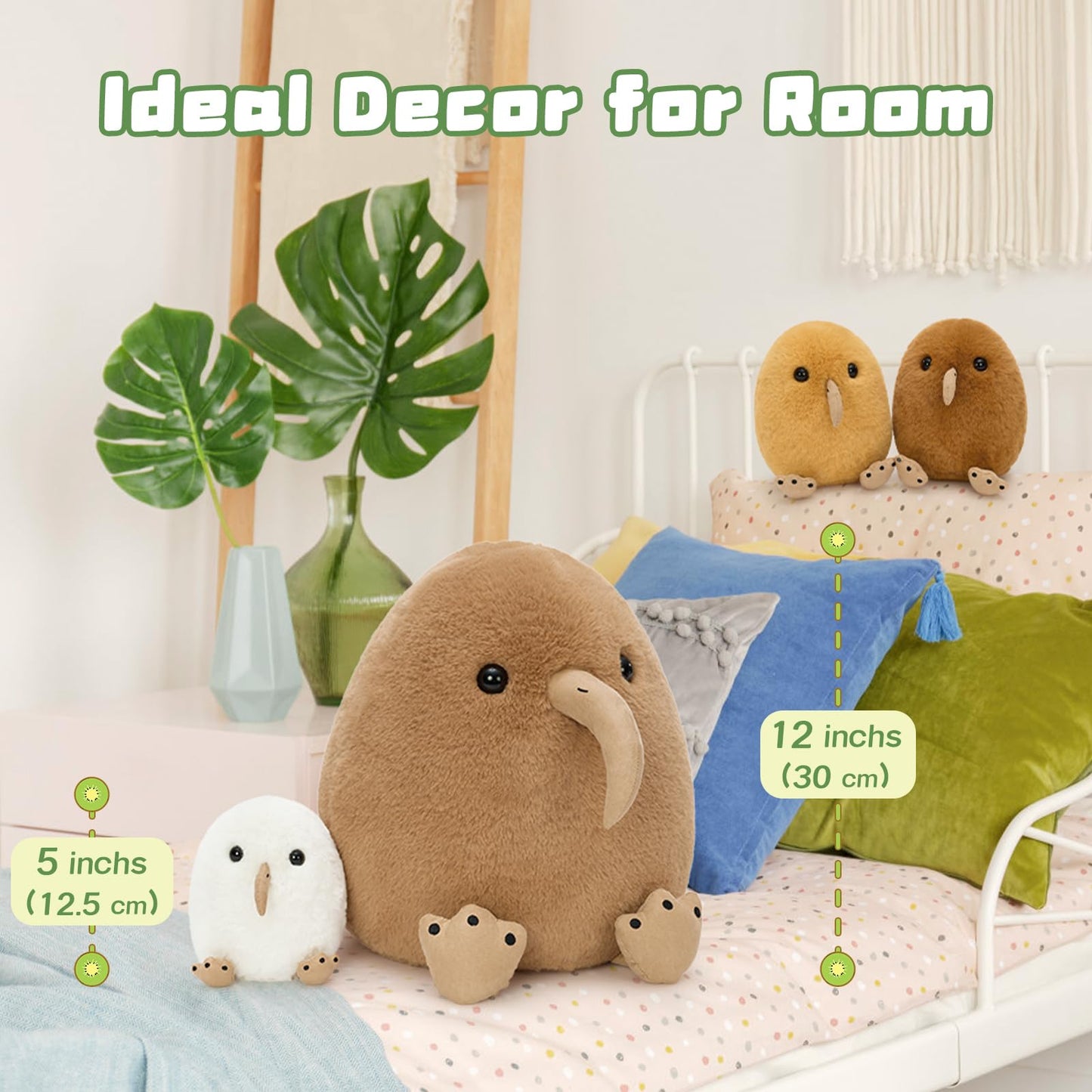 MorisMos Plush Kiwi Bird Toys for Kids, Realistic Mommy Kiwi Bird Stuffed Animal with 3 Baby Chicks, Soft Machine Washable Plush toy, Educational & Role Playset Gift for Birthday Baby Shower Christmas