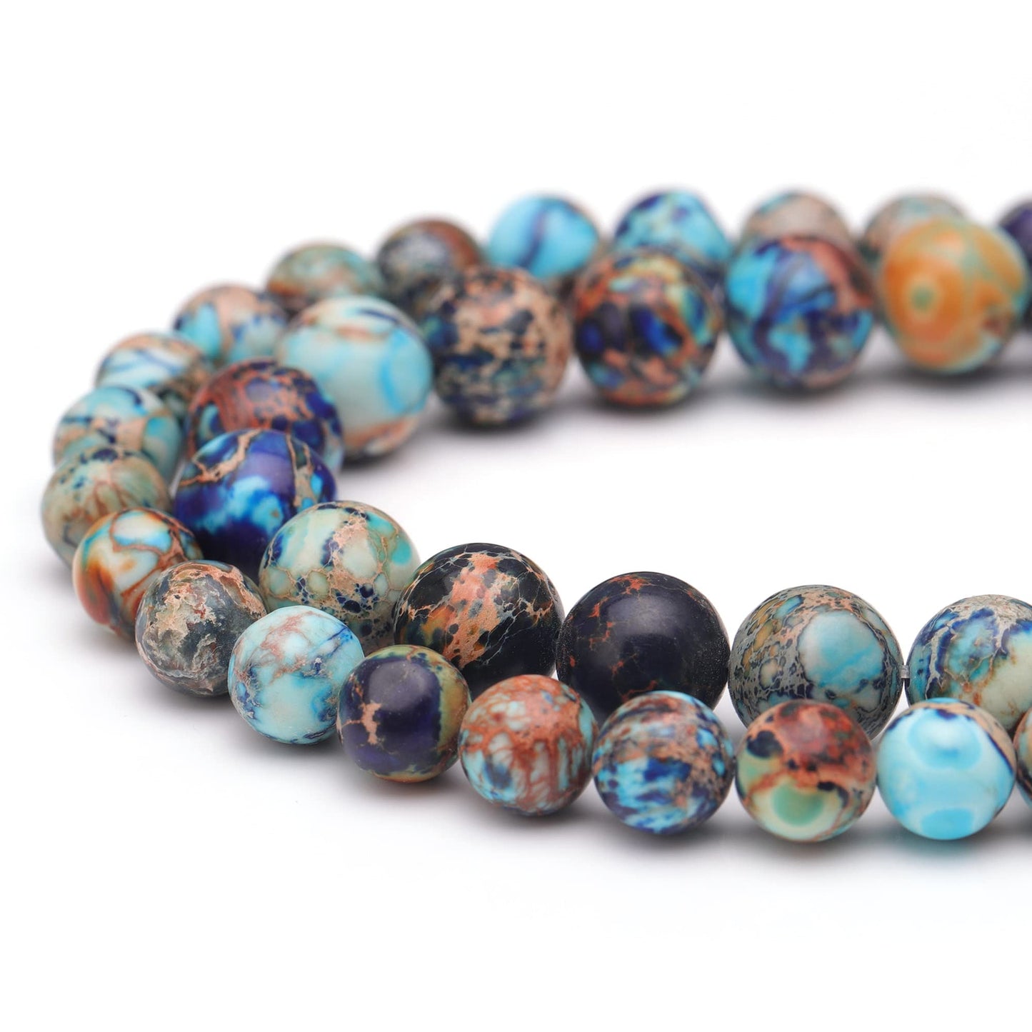 Youngbling Natural Gemstone Beads for Jewelry Making,8mm Mixed Blue Imperial Jasper Polished Round Smooth Stone Beads,Genuine Real Stone for Bracelet Necklace 16 Inch