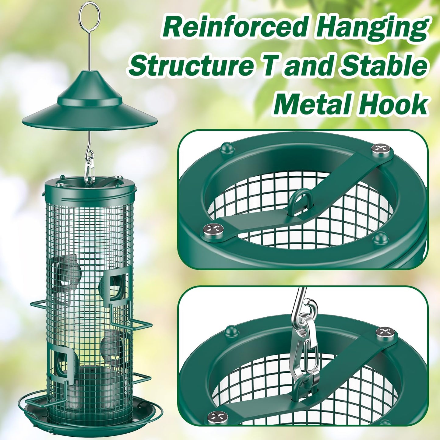 Jarkyfine Metal Mesh Tube Bird Feeder for Outdoors Hanging - Squirrel Chew Proof Bird Feeders for Outside, Rust-Proof, 2LB Large Capacity, Easy to Refill, for Finch Cardinal, Gifts for Bird Lovers