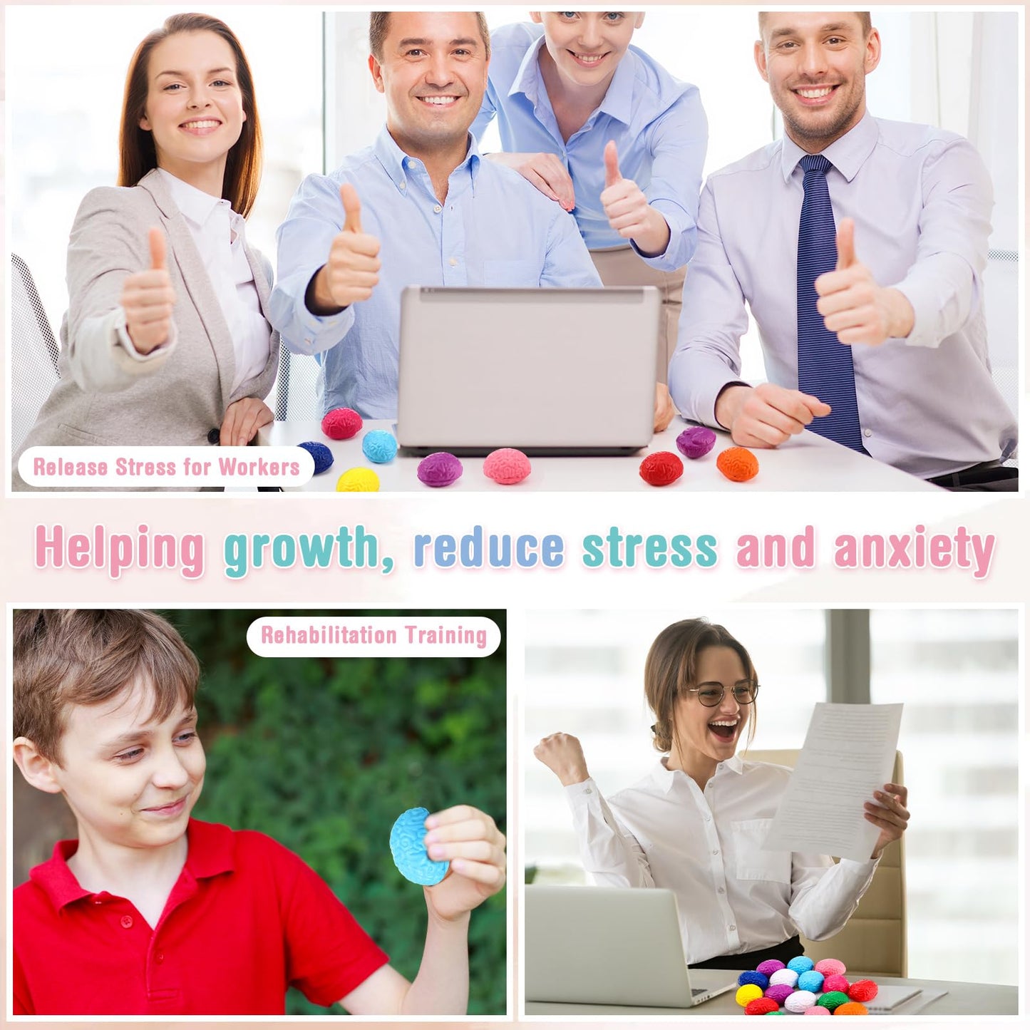 Hollowfly 30 Set Growth Mindset Gift Brain Stress Balls Bulk with Motivational Cards Back to School Stress Balls Gifts Funny Relief Toy for Students Classroom Employee Appreciation for Coworker