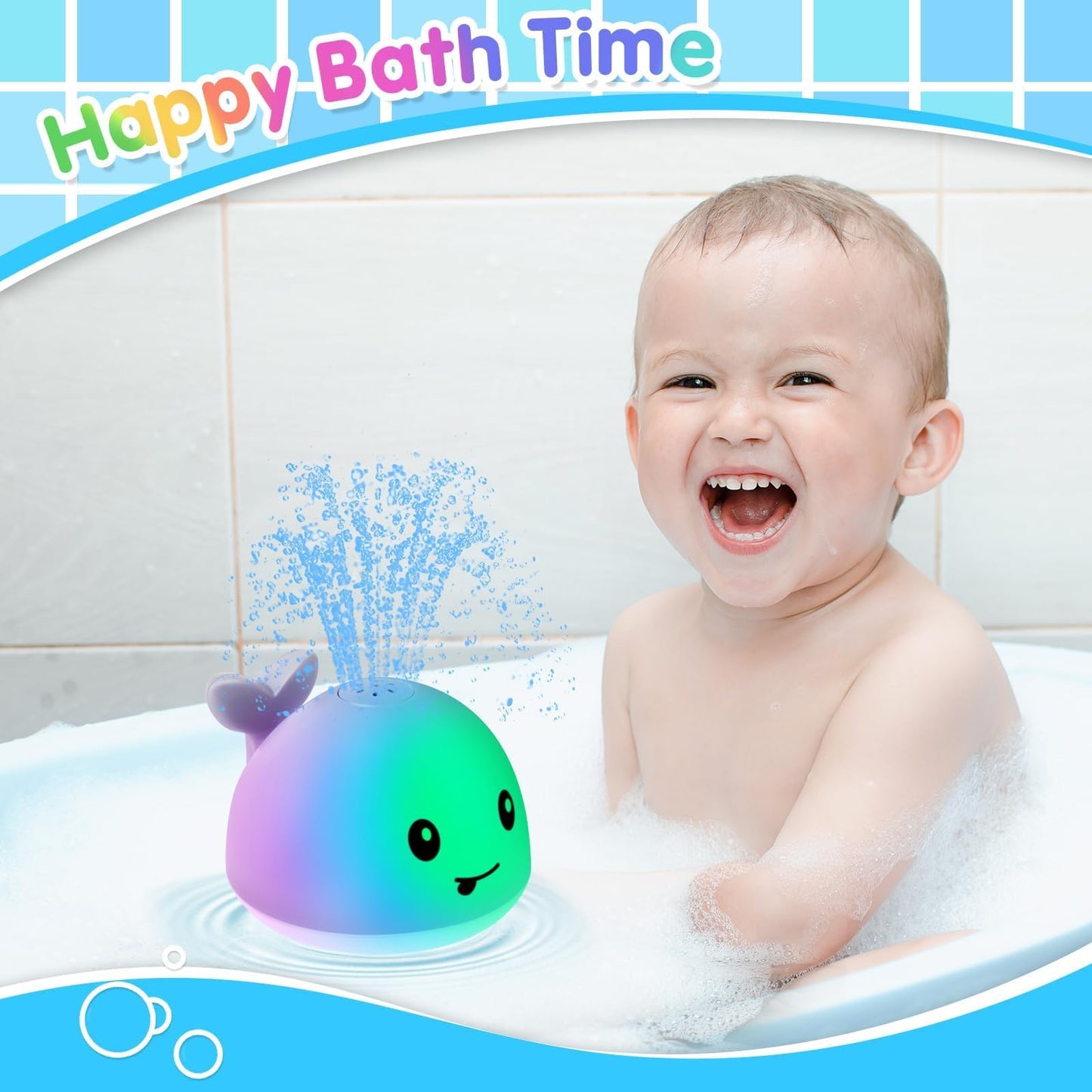 Gigilli Bath Toys for Kids Ages 1-3, Baby Bath Toys 6-12-18 Months, Pool Water Toys for Toddlers, Babies 1 2 3 Year Boy Girl Gifts, Light Up Whale Bath Toy Sprinkler, 1st Birthday Bathtub Fountain Toy