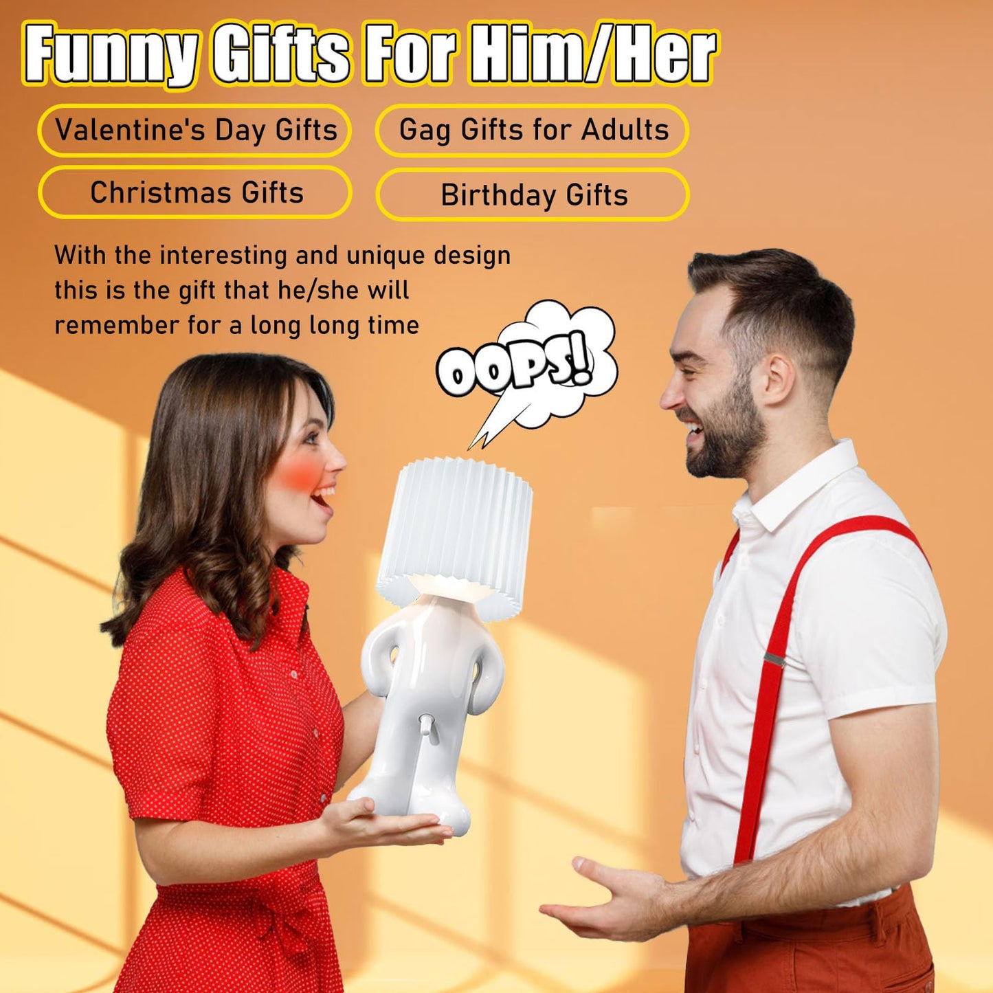 MINILIF Funny Shy Boy Table Lamp,Novelty Plug-in Table Lamp for Home, Office, Bedroom, or Desk Decor - Gift Idea for Christmas, Valentine's Day, or Birthdays