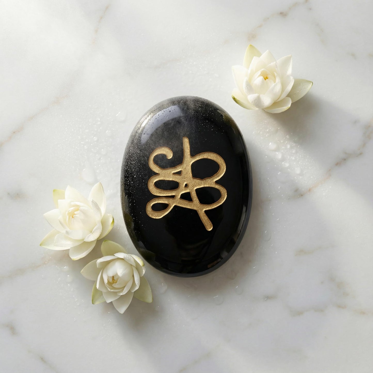 Trrystals Natural Gemstone Zibu Coin โ Reiki Healing Symbol, Energy Activation, Good Luck & Spiritual Protection Token (Black Obsidian)