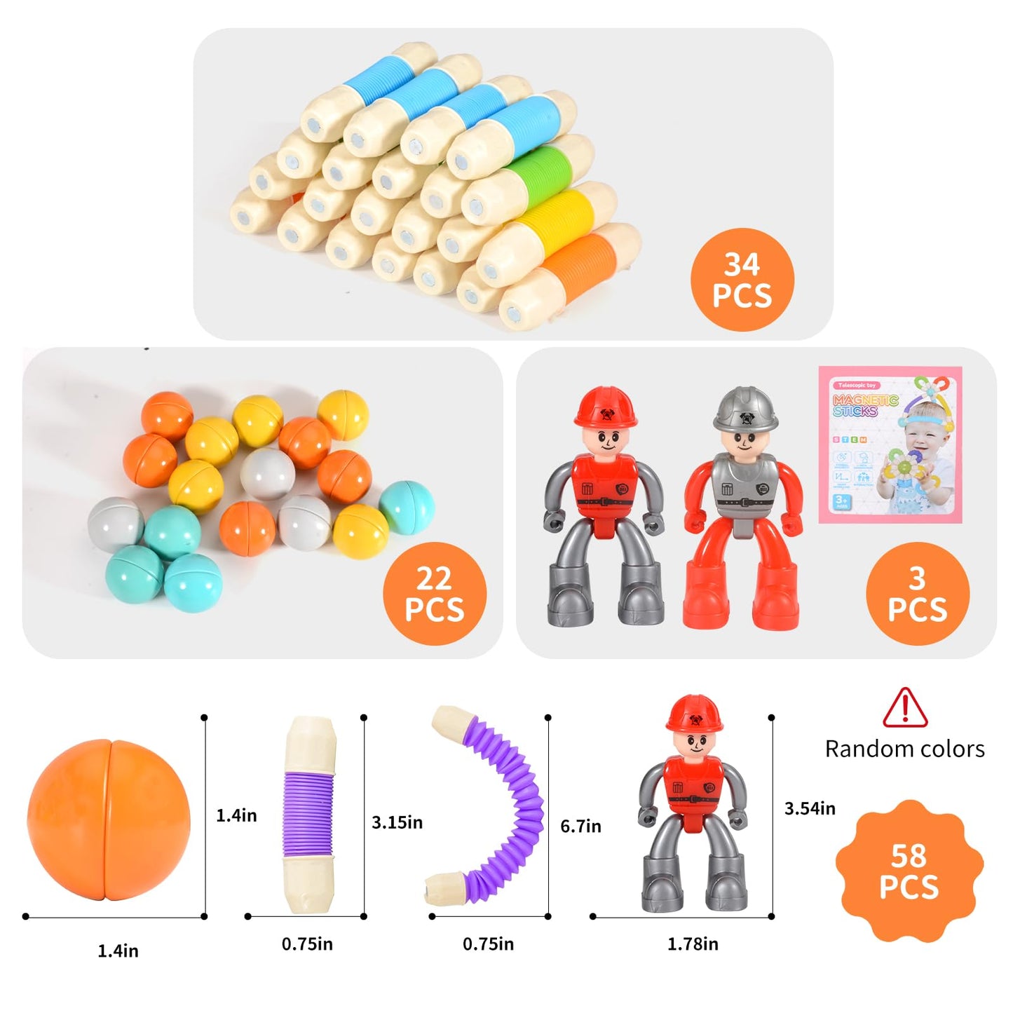 58PCS Extendable Magnetic Building Sticks, STEM Educational Montessori Toys for Toddlers 3-5 - Magnet Blocks for Child age 4-7, Sensory Balls and Rods set for Kids Holiday Birthday Gift for Boys Girls