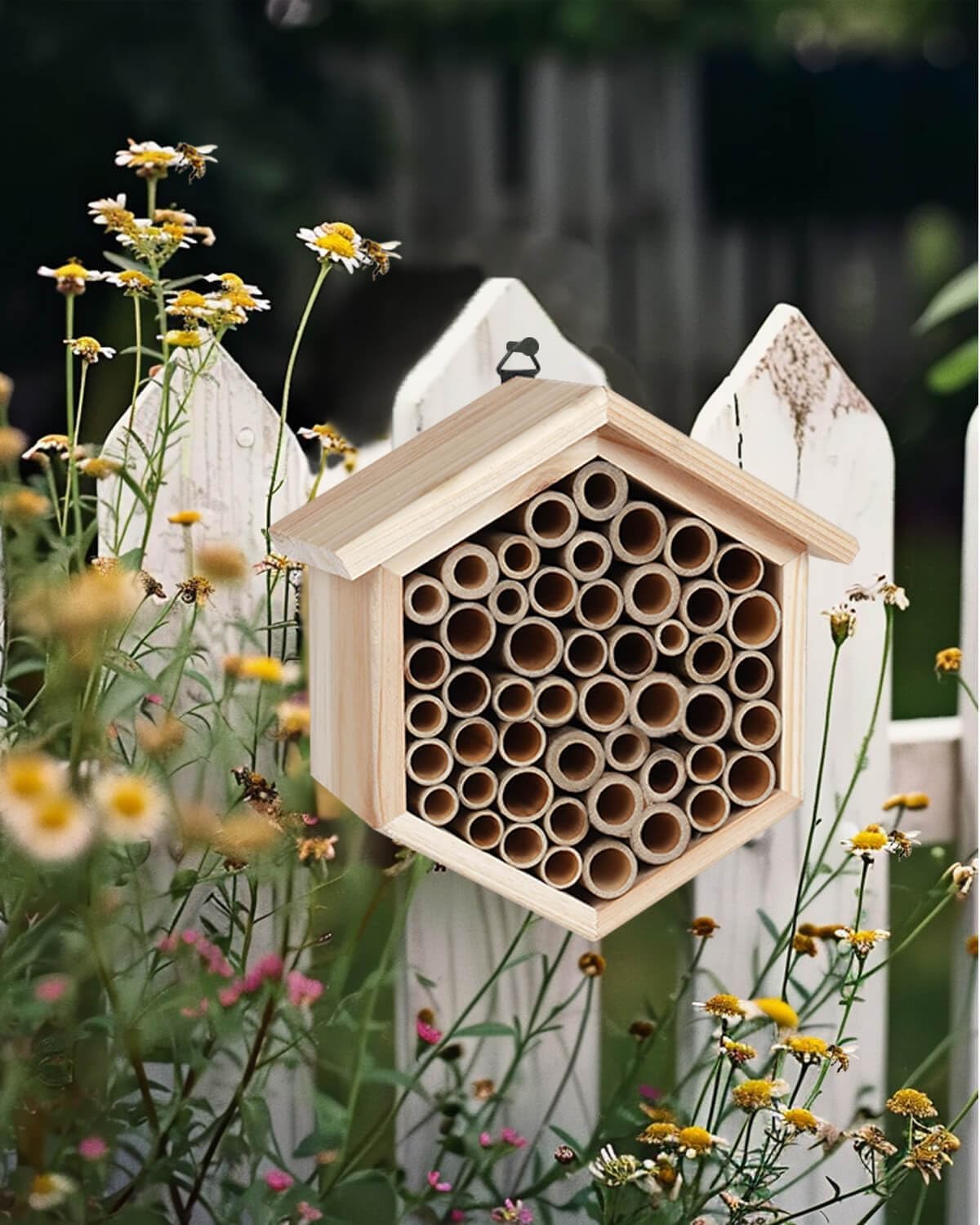 vensovo Mason Bee House - Replaceable Tubes Carpenter Bee Houses Bamboo Bee Hotel Wooden Bee Hive for Pollinating Bees, Outdoors, Carpenter Bees