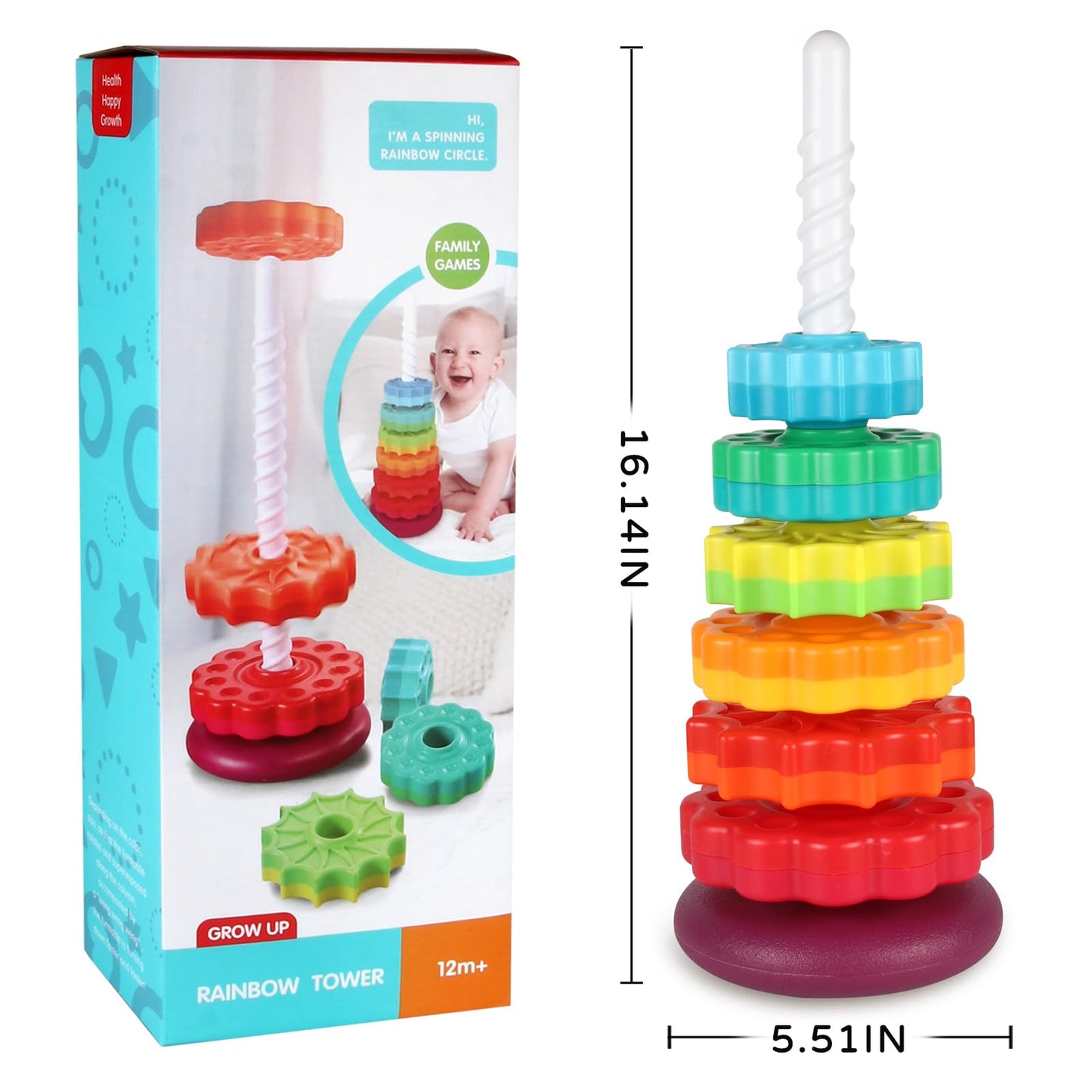 GKKBSJ Spinning Stacking Toys for Toddlers 1-3, Ring Stacker for Babies 0-6-12-18 Months, Spinner for Infants, Montessori Autism Sensory Toys, 1 2 3 Year Old Girl Boy Christmas Birthday Gifts