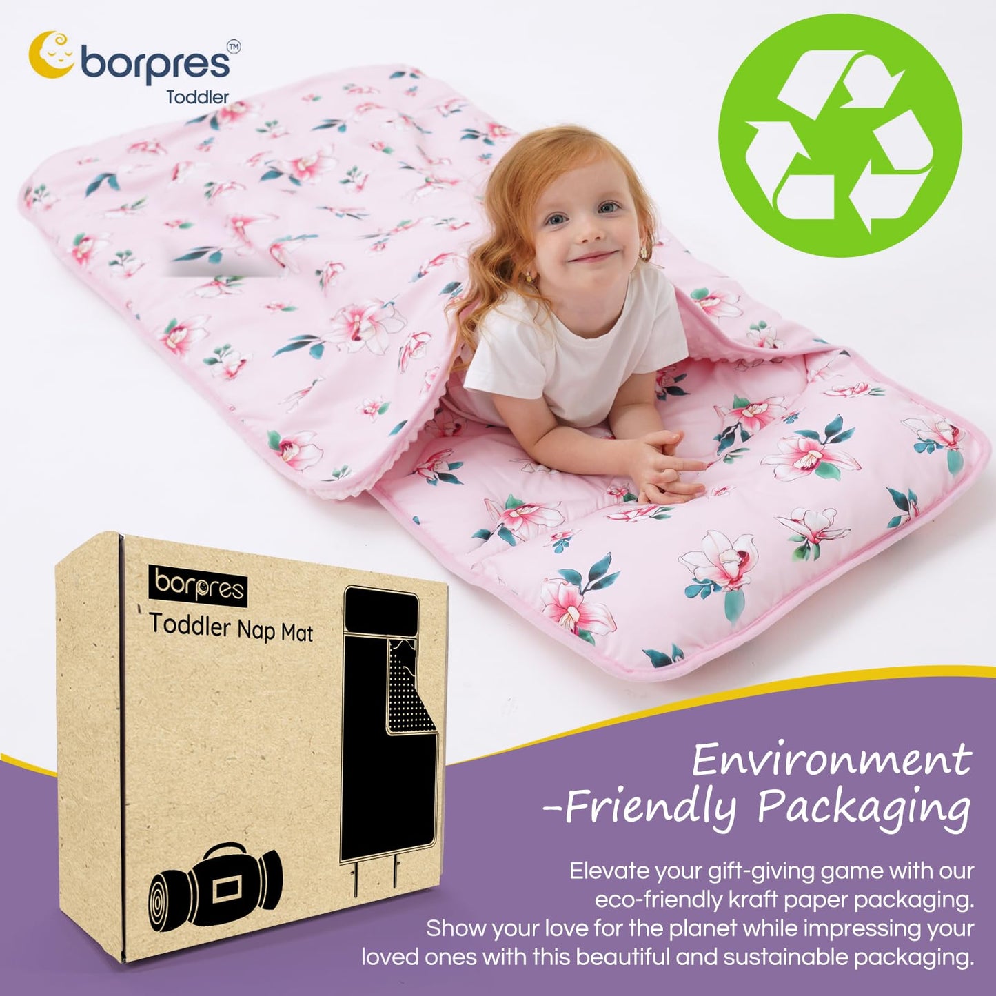 Nap Mat with Pillow Blanket Set: Pink Floral Sleeping Mats for Toddler Kids - Thick Large Roll up Slumber Bag for Daycare Preschool Kindergarten Boys Girls