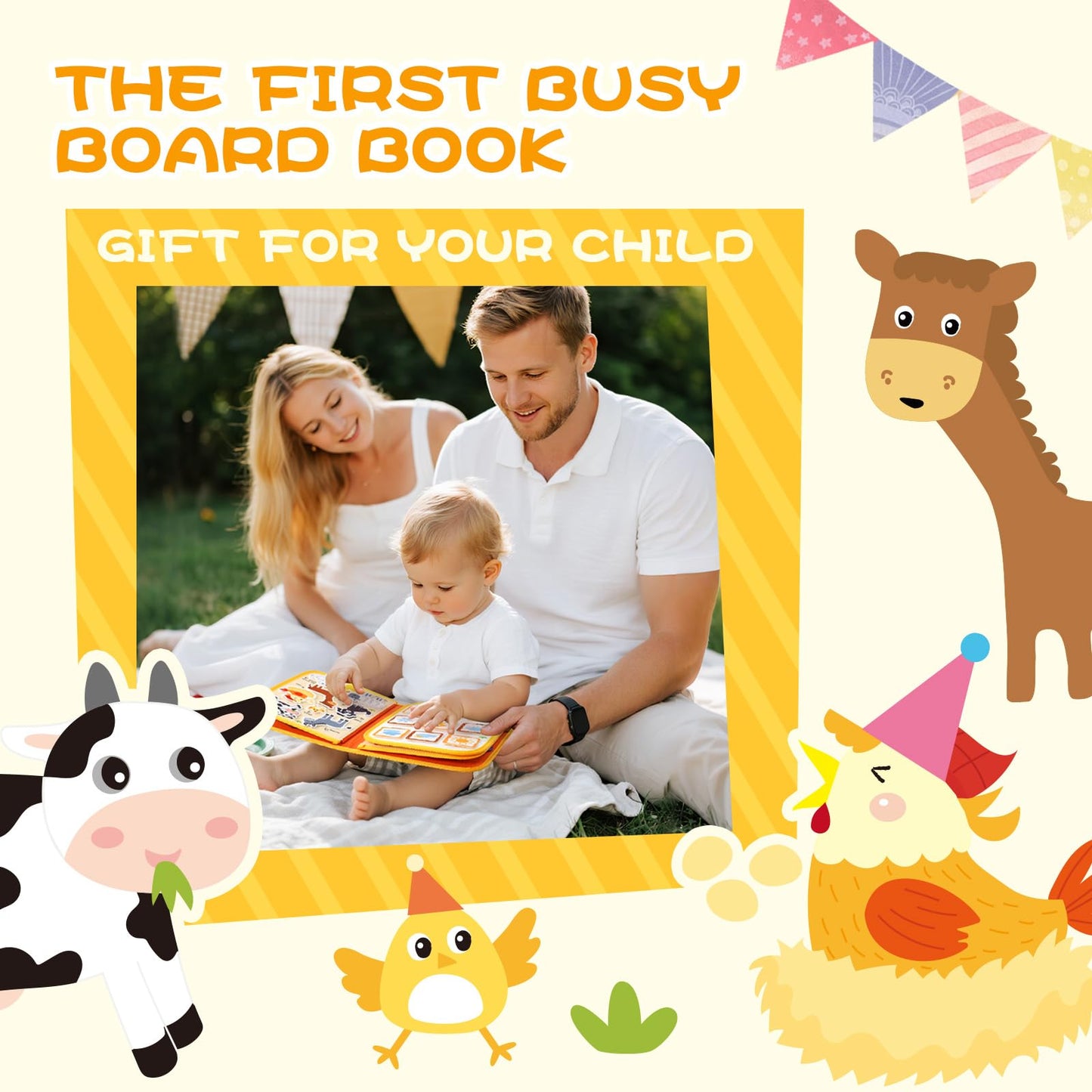 Jollybaby Montessori Activity Busy Book for Toddlers, Preschool Educational Learning Busy Board for 3 Year Old, Felt Quiet Book Birthday Gift - Farm