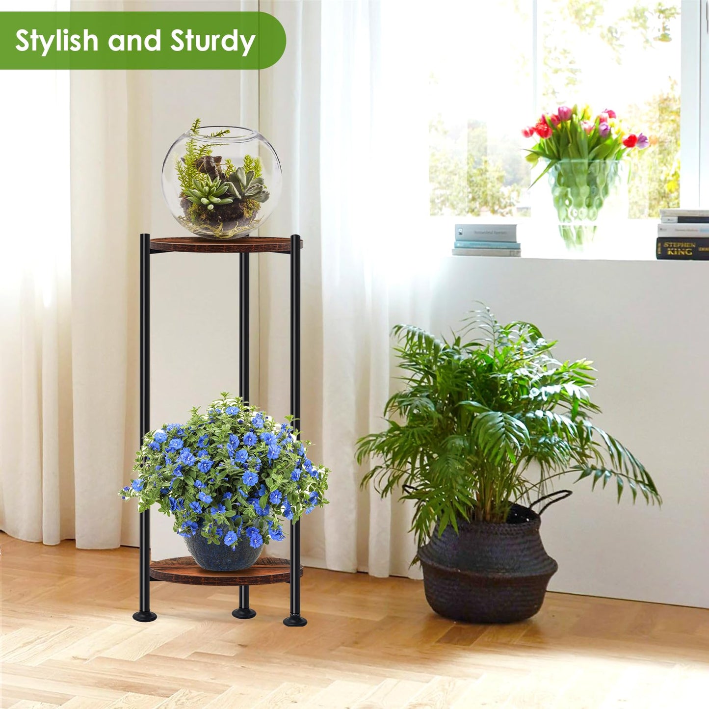 Lilybud--lily Plant Stand Indoor Outdoor, 30'' Tall Plant Stands for Indoor Plants, Heavy Duty Indoor Plant Shelf, 2 Tier Flower Stand for Living Room, Balcony, Deck