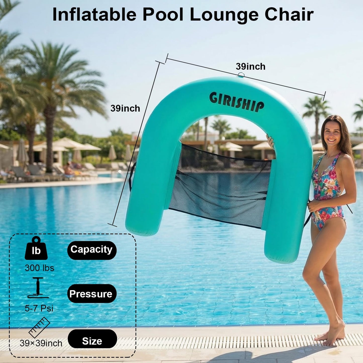 GIRISHIP Floating Pool Chair Inflatable Pool Floats Chair Adult Lake Floats for Adults Floating Heavy Duty Pool Lounger Pool Float for River Beach(1 Pack)