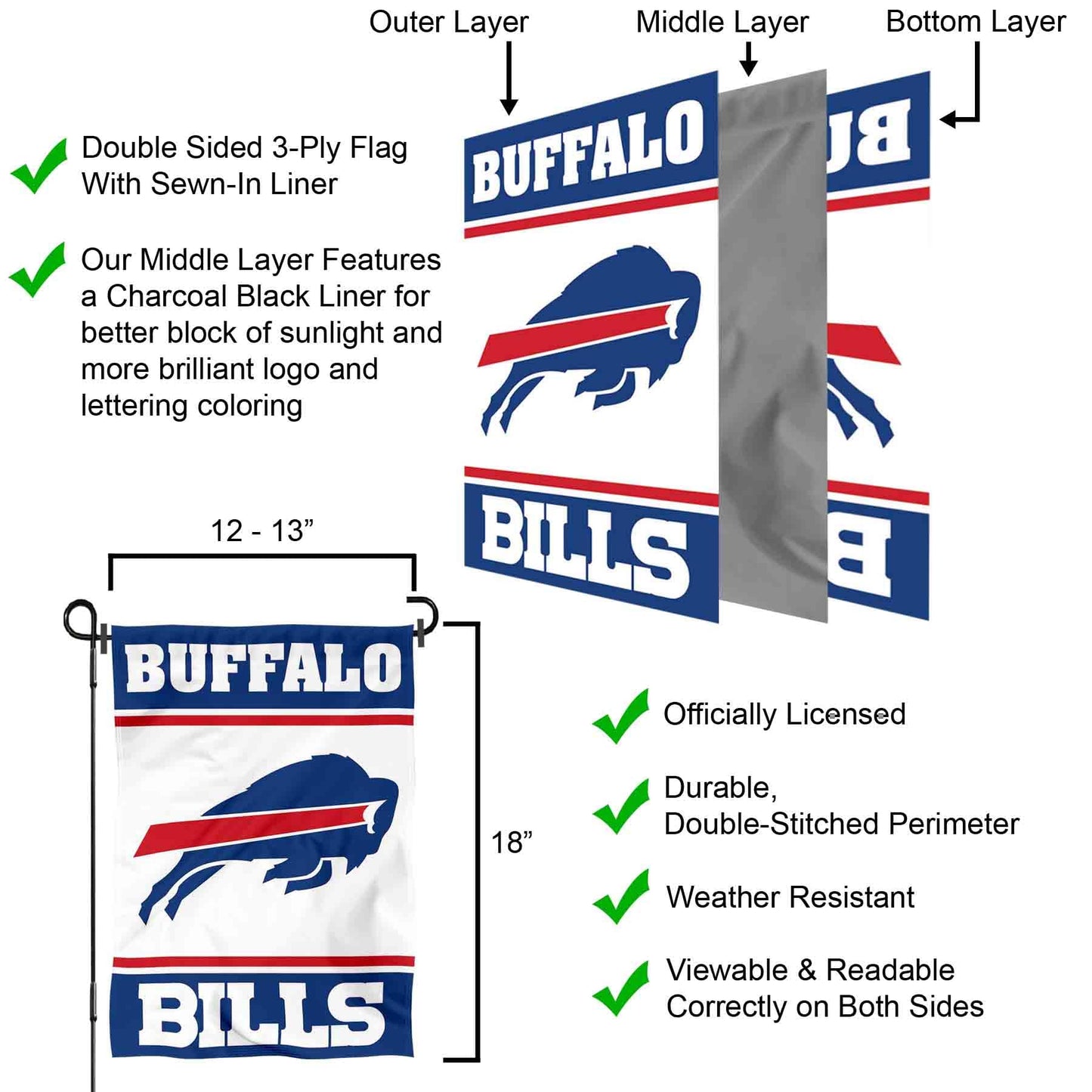 Buffalo Bills White Logo Garden Flag Double Sided Banner