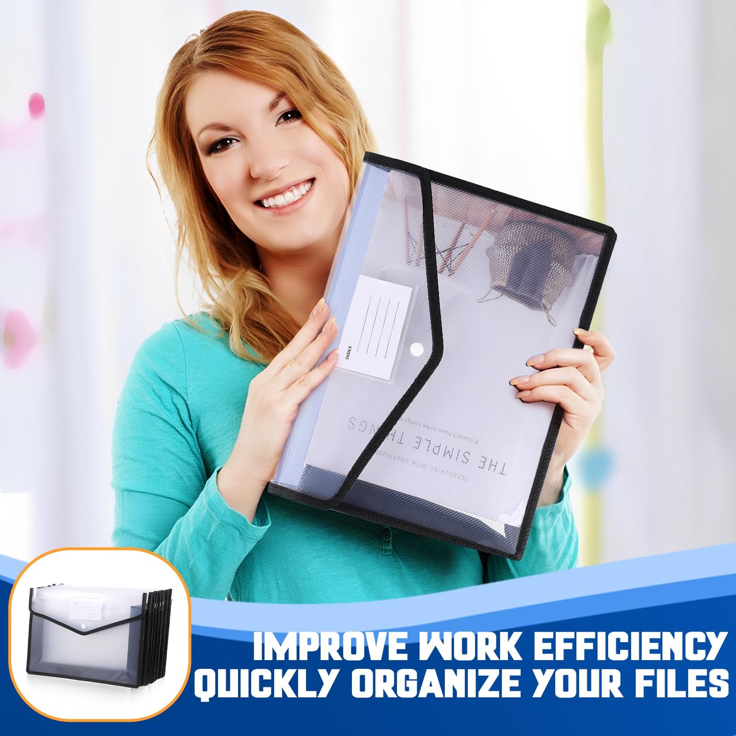 10-Pack Plastic File Folders Expanding Document Organizer with Snap Closure, Waterproof Transparent Pouch for Standard Letter Size Papers, Envelope Wallet with Card Slot & Durable PP Material