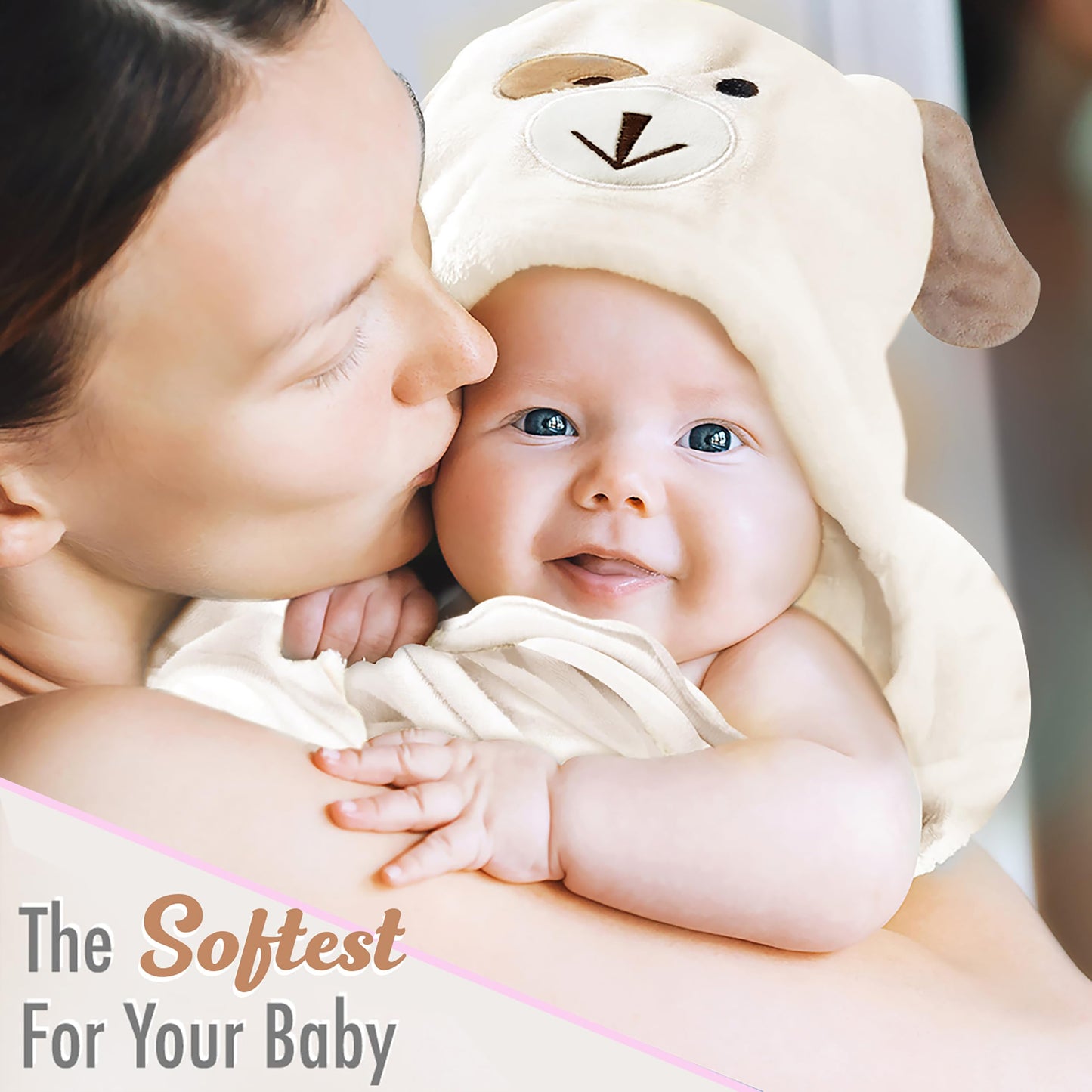 FOREVERPURE Baby Towels with Hood - Soft, Absorbent Viscose Made of Bamboo, Extra Large 35 x 35 Inches, for Newborns, Infants, Boys and Girls, Cream