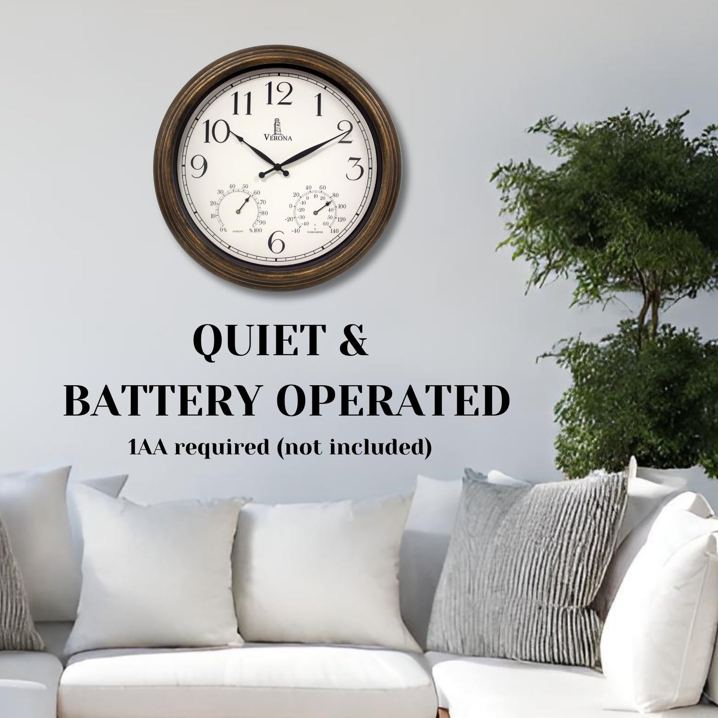 Outdoor Clocks for Patio Large Waterproof with Thermometer - 18 inch Indoor Outdoor Wall Clock with Temperature and Humidity Combo - Weatherproof, Accurate & Easy to Read for Pool, Garden & Home Decor