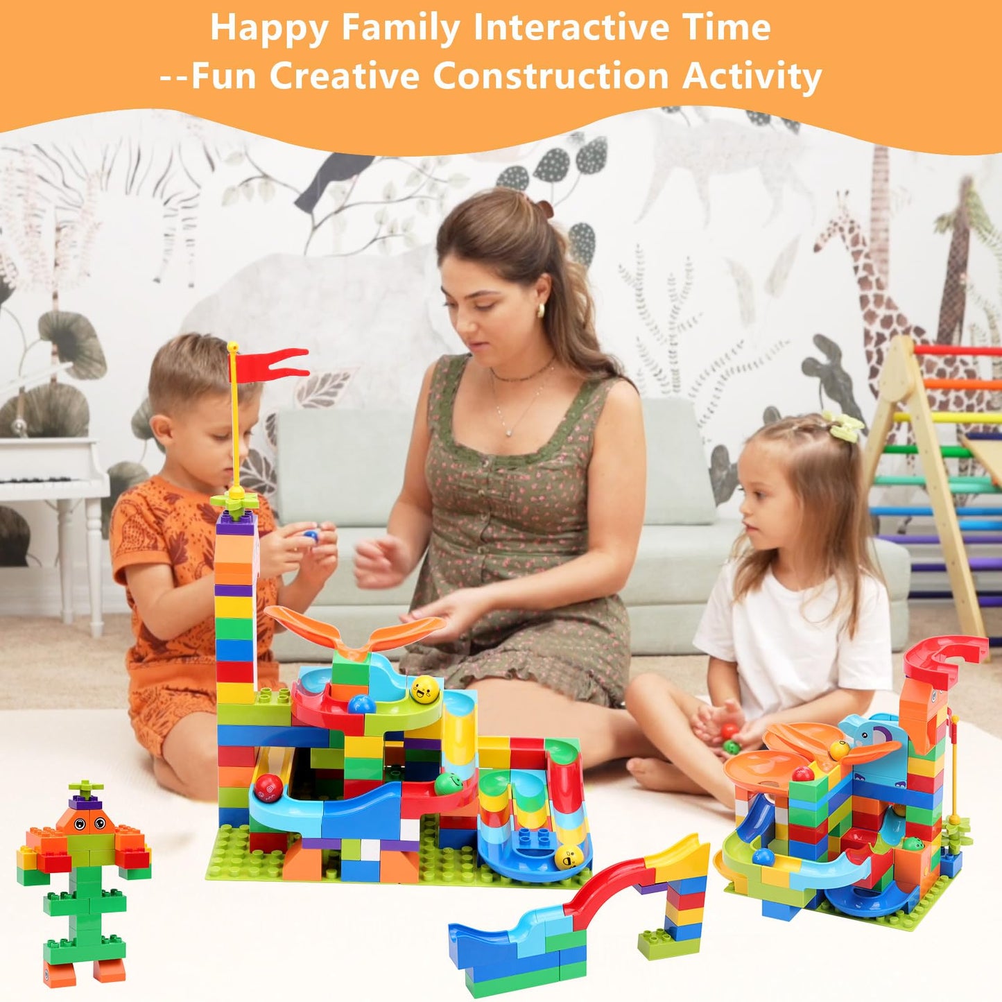 Marble Run Building Blocks for Kids: 130pcs Upgrade STEM Building Set with Launcher - Educational Toys for Kid Age 3-5 4-8 Preschool Family - Birthday for Boys Girls