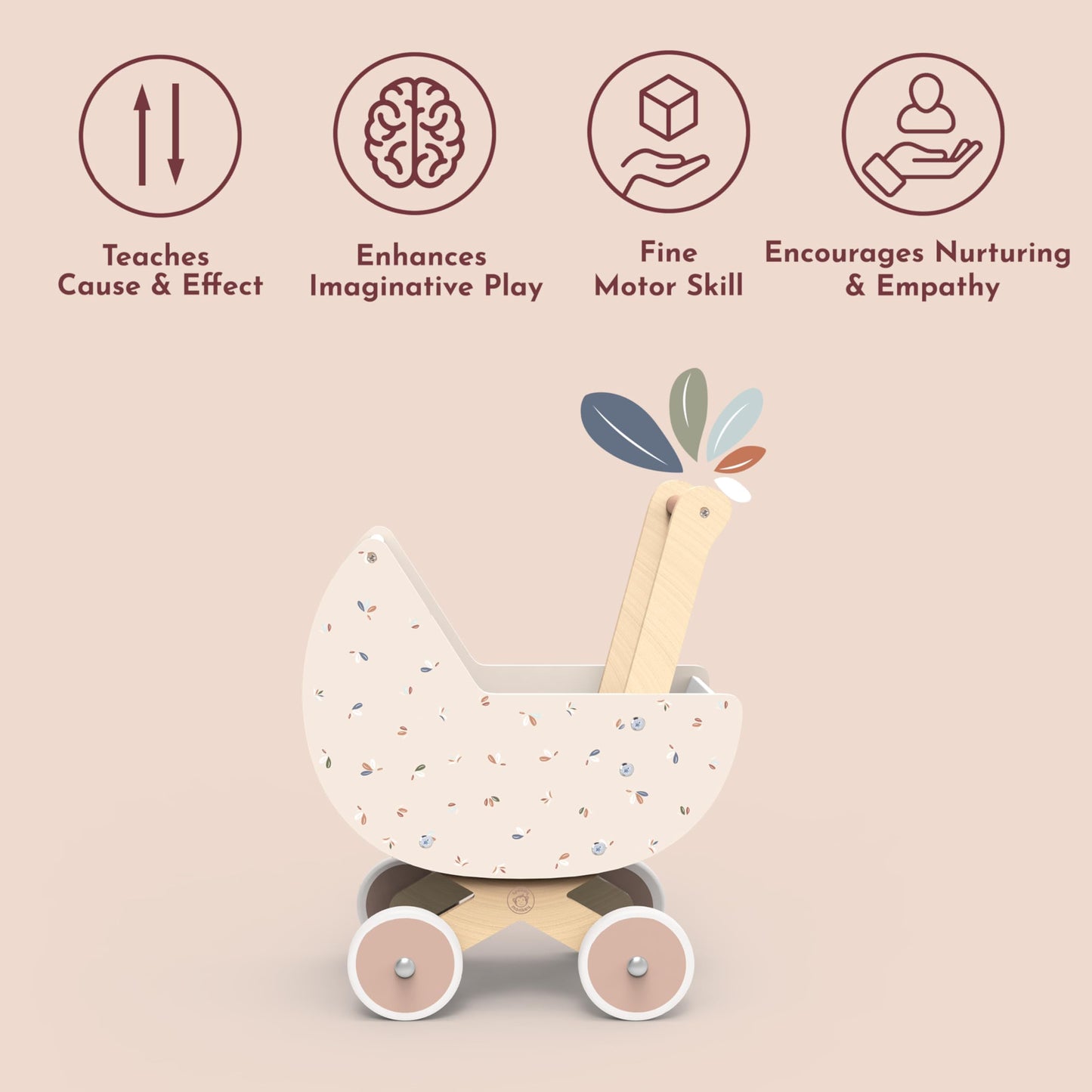 SPEEDY MONKEY Wooden Doll Stroller Pram | Pretend Play Push Toy for Toddlers | Kidsβ Baby Doll Walker with Soft Bedding | Durable Role-Play Stroller for Imaginative Play & Nursery Decor