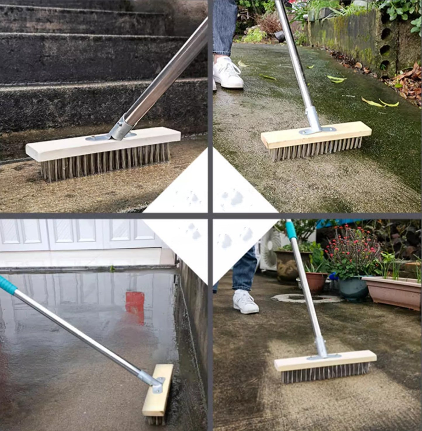 Sinyiol Large Deck Brush, 63 "L x 16" W Rough Surface Floor Hardbristle Brush, Stainless Steel Wire Outdoor Broom Brush for Cleaning Terrace Garage Deck Pool Fishing Boat Concrete Wooden Stone Road