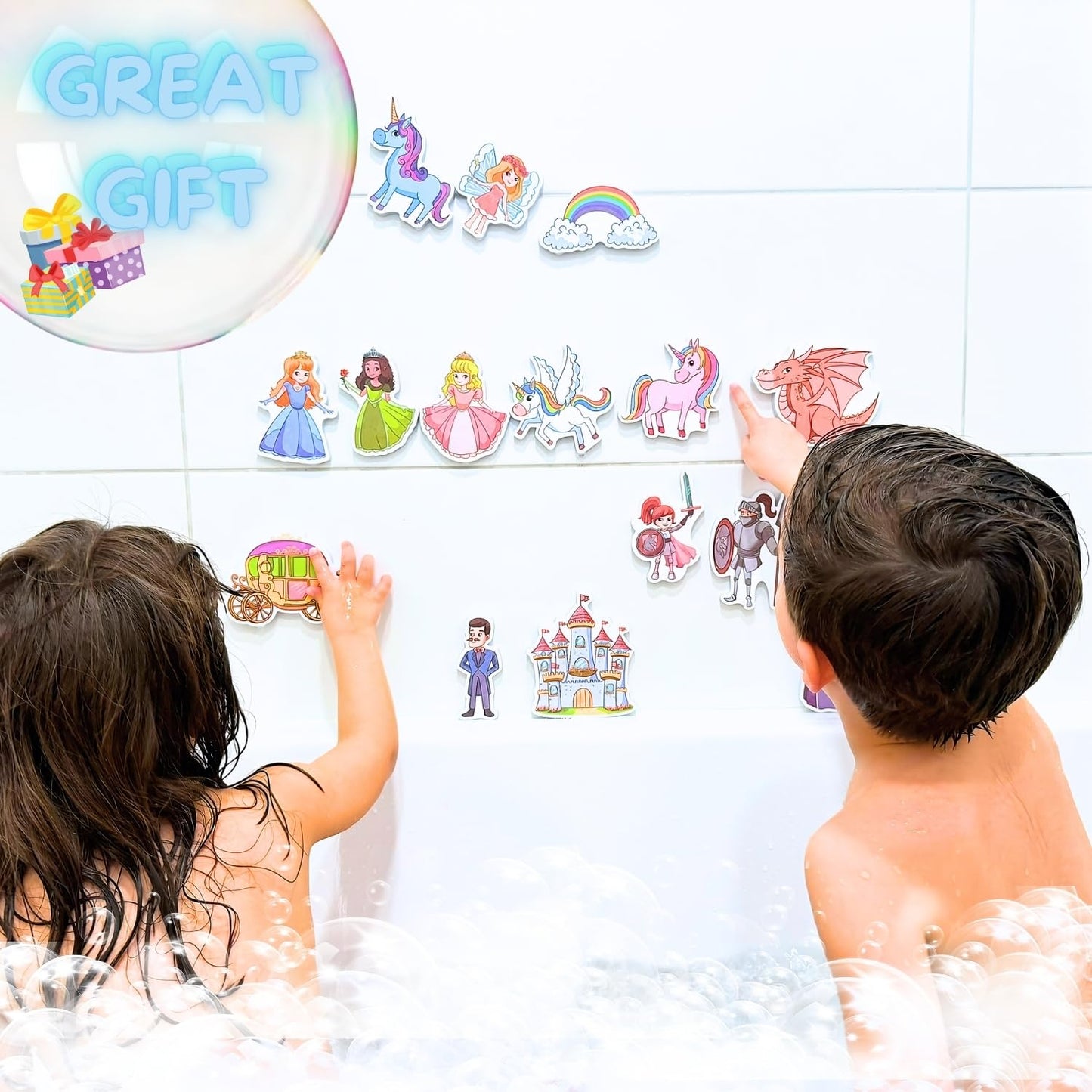 NUBUNI Foam Bath Toys with Storage Bag | Baby Bath Stickers | Shower Toys | Bathtub Toys | Bath Wall Toy | Princess Fairy Tail Foam