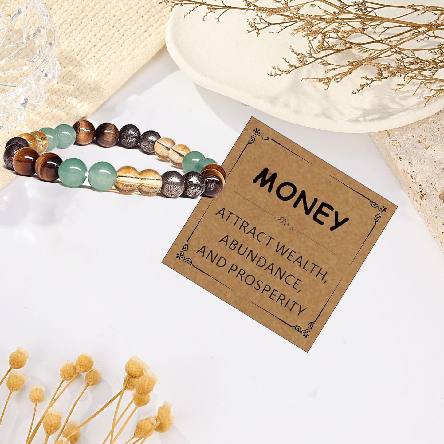 Adjustable Crystal Money Bracelets for Women Aventurine & Tiger-Eye Stone Beaded Bracelet Wealth Attraction Feng Shui Good Luck Elastic Bracelets Natural Healing Protection Jade Spiritual Jewelry(Tiger's Eye Mixed Color)