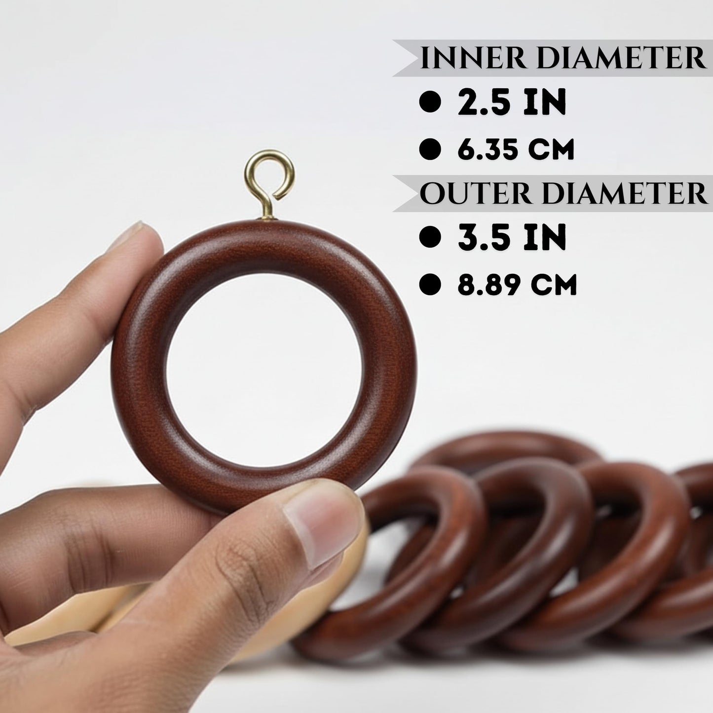 Handmade Classic Wooden Curtain Rings for Window and Door Decoration Wood Drapery Rod Rings for Home Decor-(50 Pcs, Inner Dia : 2.5)