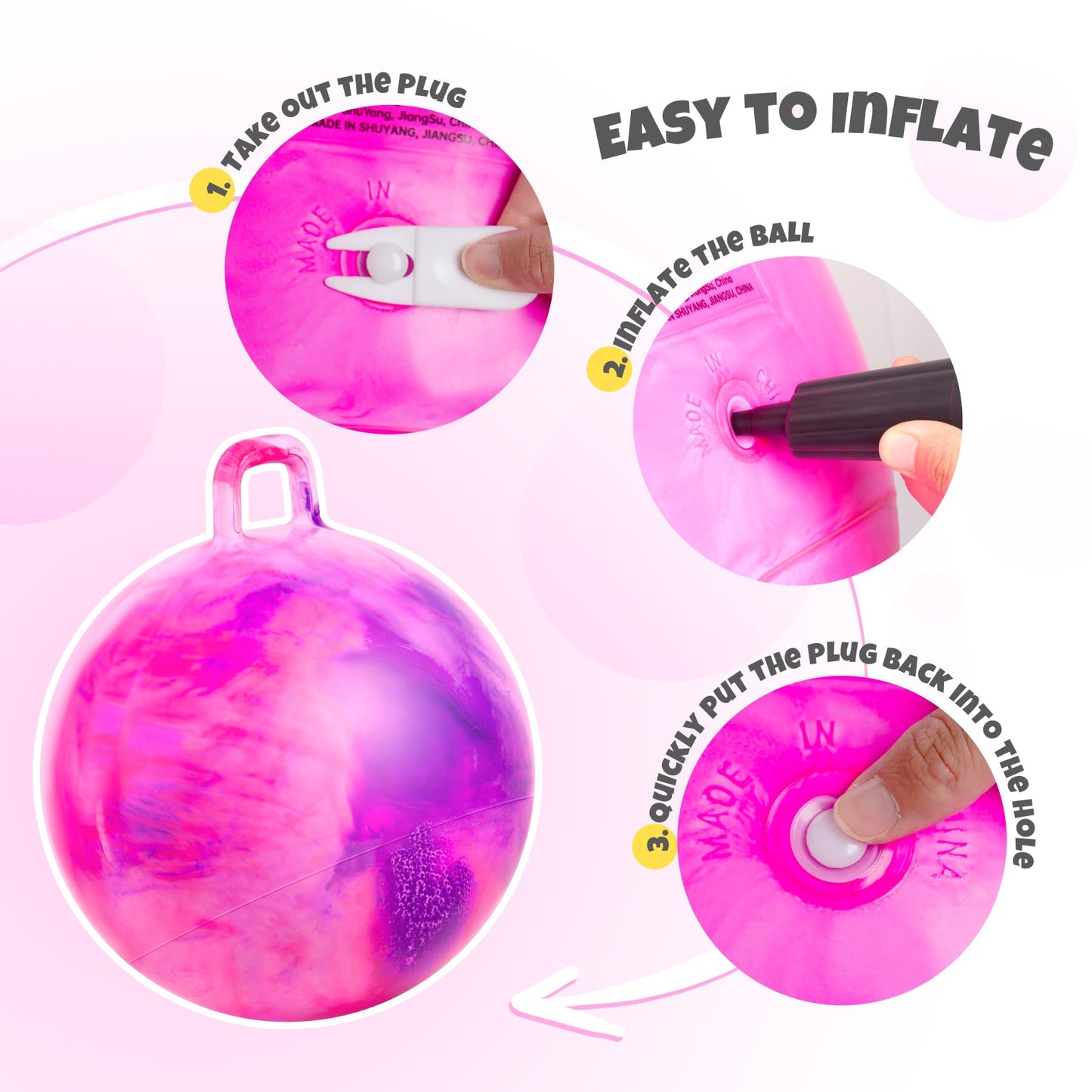 Upper Rider 6 Pcs Hopper Ball for Kids 3-8, 18 Inch Bouncy Ball with Handle, Inflatable Hippity Hop Bounce Jumping Hopping Toys Indoor Outdoor for Toddlers Boys Girls Gifts, Pink Blue Grey Purple