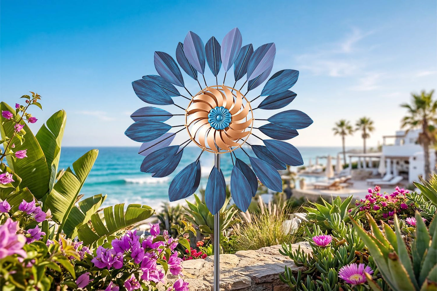 Homdox 84 Inch Kinetic Wind Spinner for Yard and Garden, Large Metal Wind Sculpture Outside Patio Decor 360 Degree Rotation with Adjustable Height, Housewarming Gift for Backyard Landscape Lawn Art