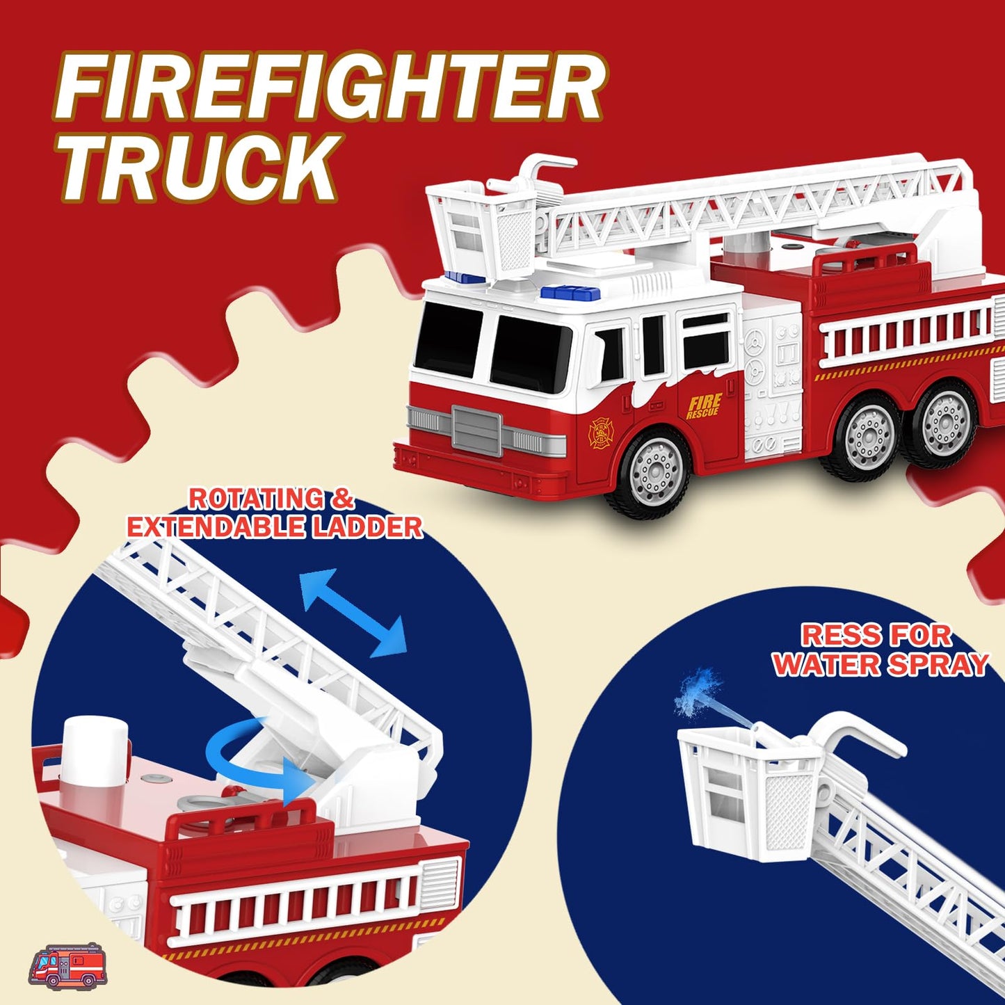 EPPO 4 Packs Fire Truck Toy, Ambulance, Police Car, and Helicopter, Emergency Vehicle Truck Toy Set with Lights and Sounds, Friction Powered Car Toy for Toddler Boys Girls 3 4 5 6 Years Old