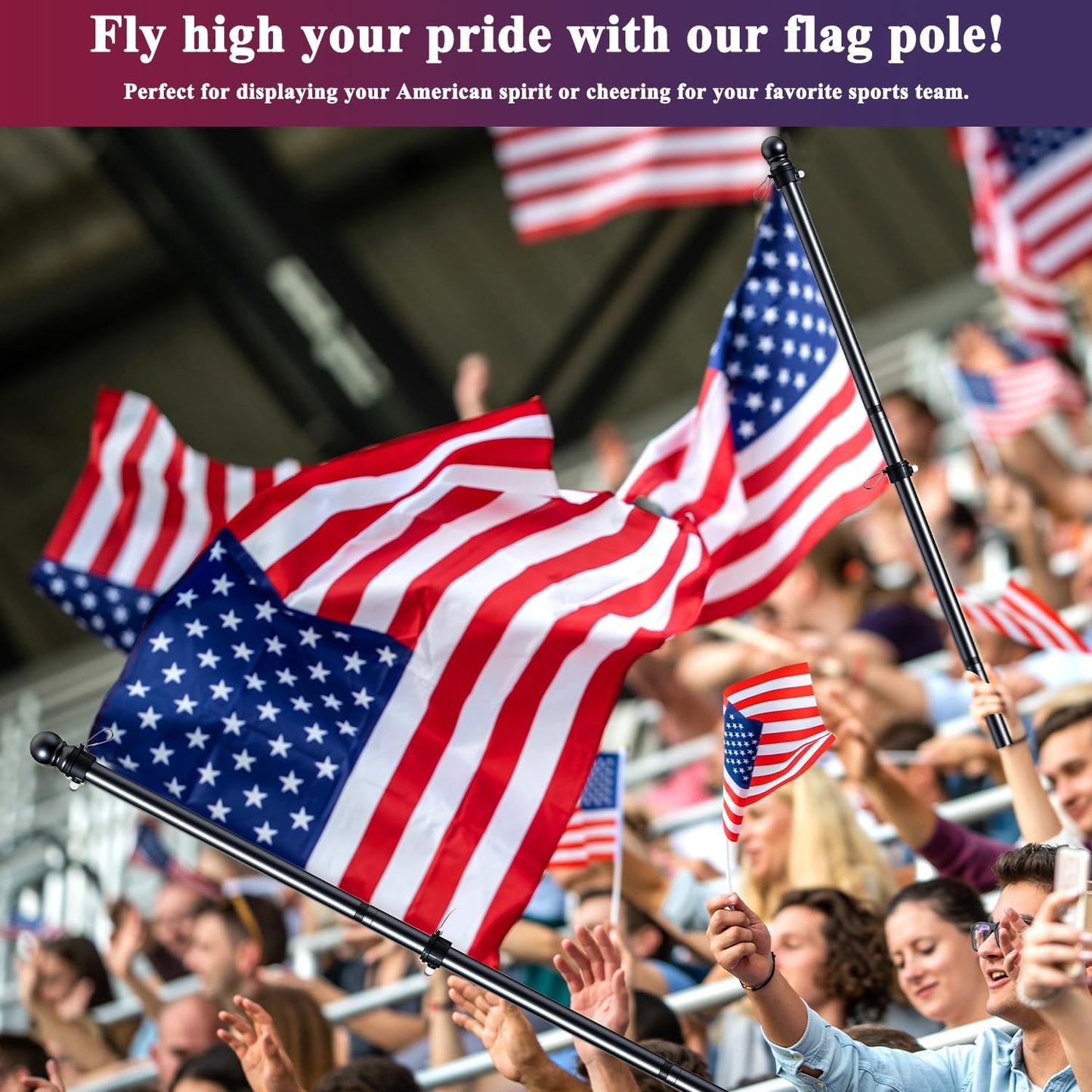 PHITRIC 5FT Flag Pole Kit with 3x5 American Flag for House Outside, Stainless Steel Rustproof Flagpole Holder for 3x5 Sports Fan Outdoor Flags for Outside House (Black)